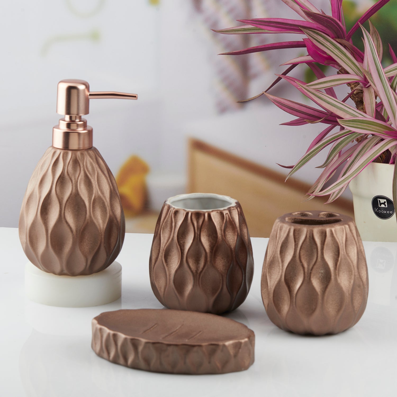 Ceramic Bathroom Set of 4 with Soap Dispenser (10439)