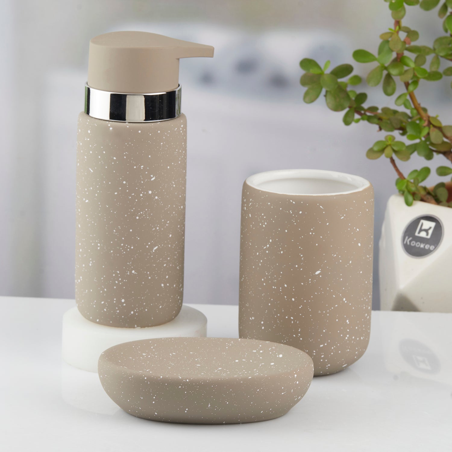 Ceramic Bathroom Set of 3 with Soap Dispenser (10442)