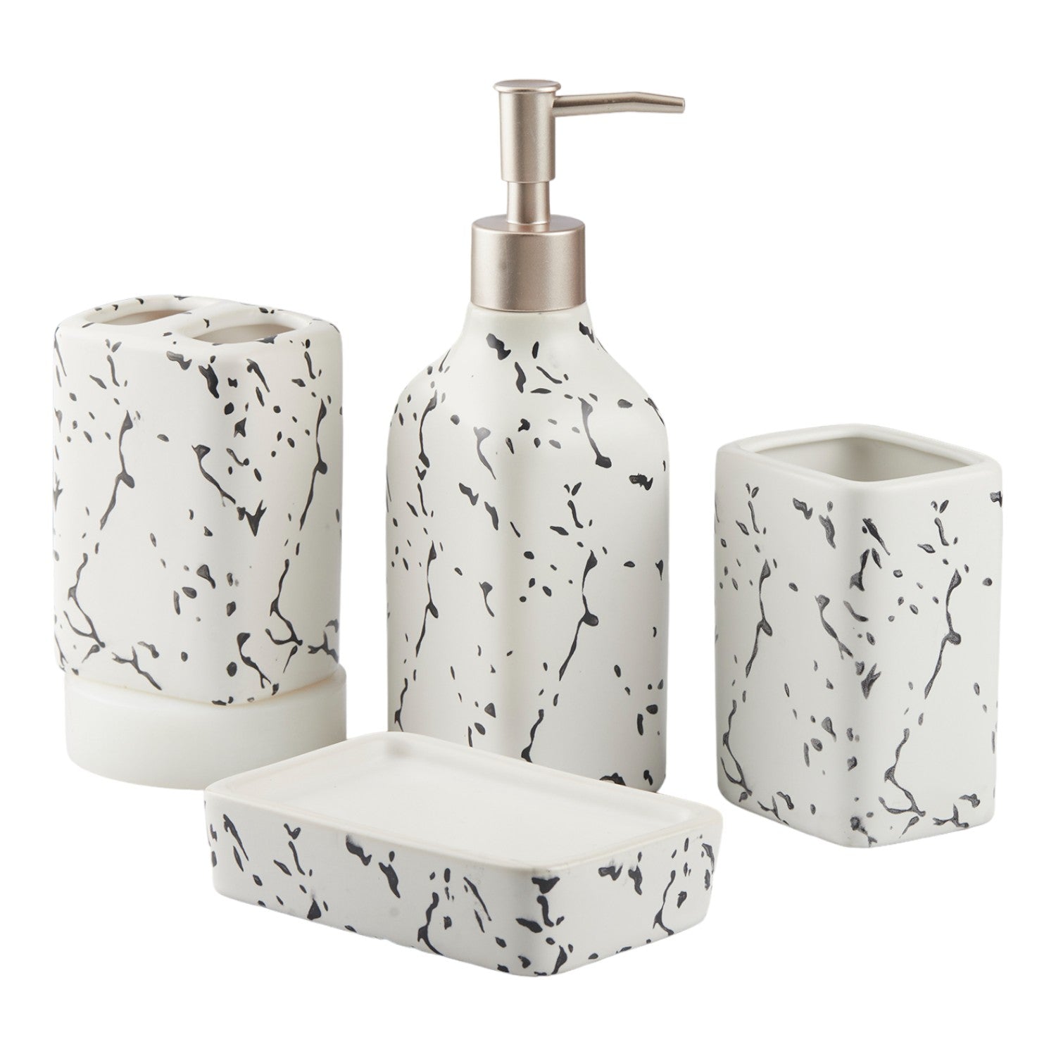 Ceramic Bathroom Accessories Set of 4 with Soap Dispenser (10445)