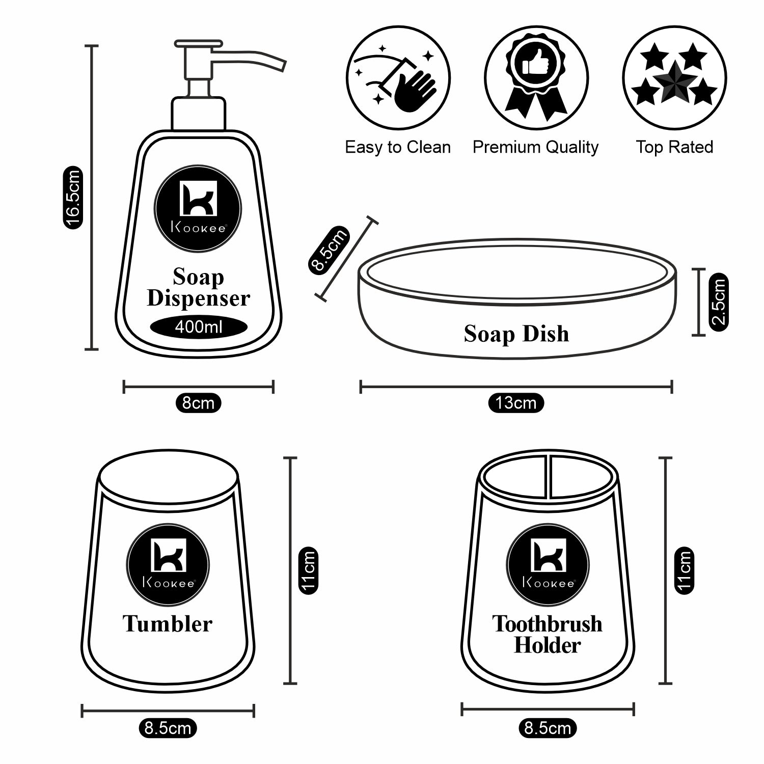 Kookee Ceramic Bathroom Sets, Black, ART10447