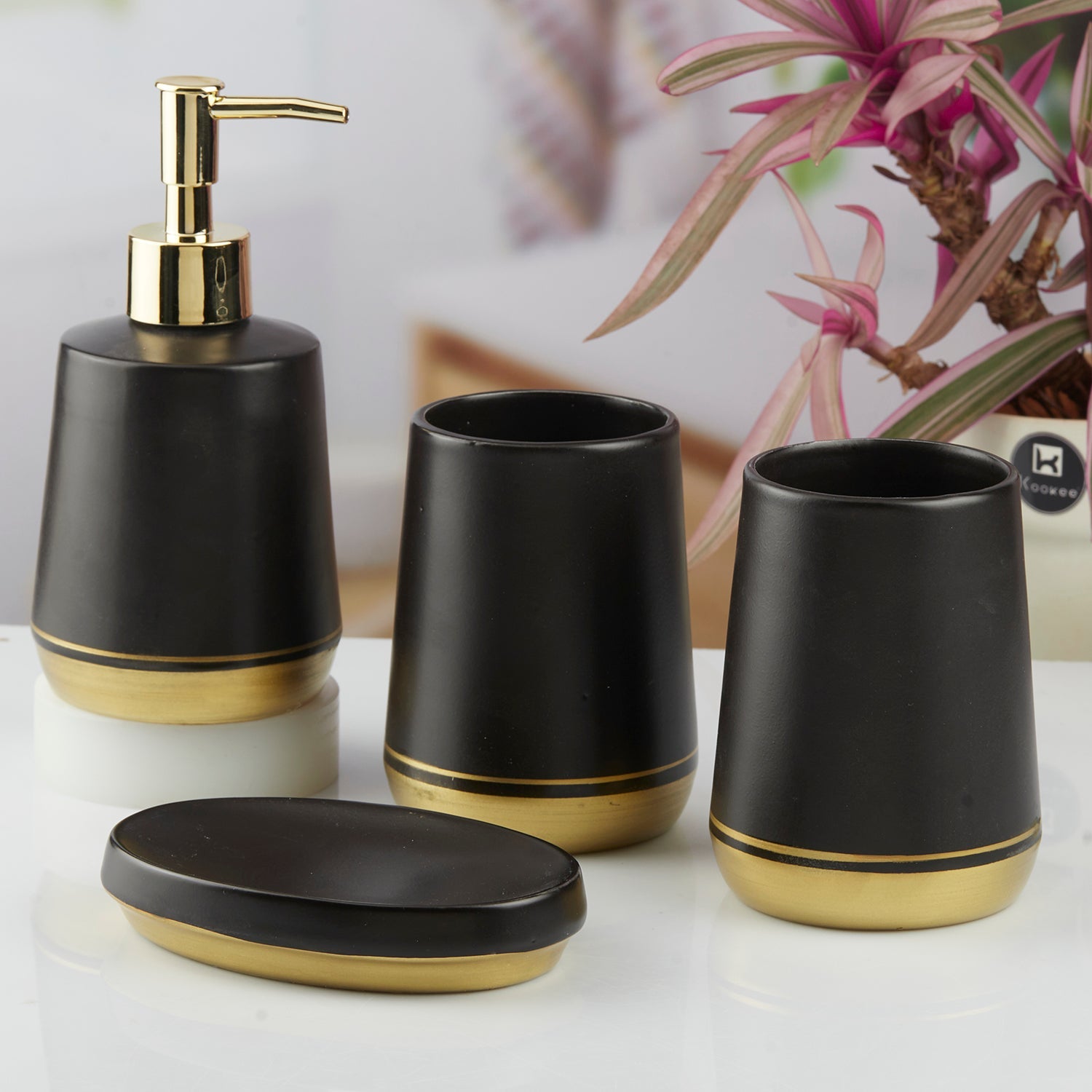 Ceramic Bathroom Set of 4 with Soap Dispenser (10447)