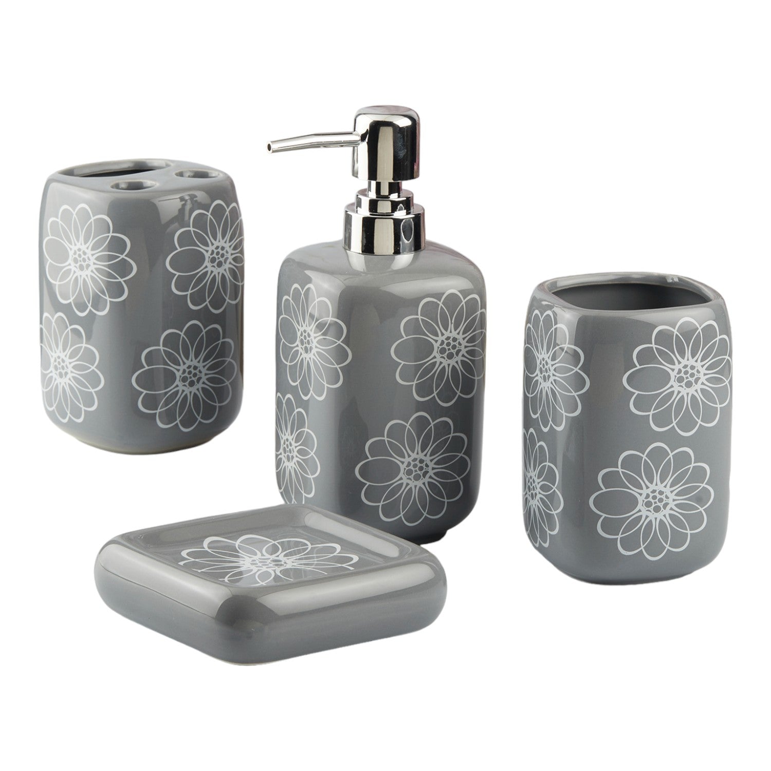 Kookee Ceramic Bathroom Sets, Grey, ART10451