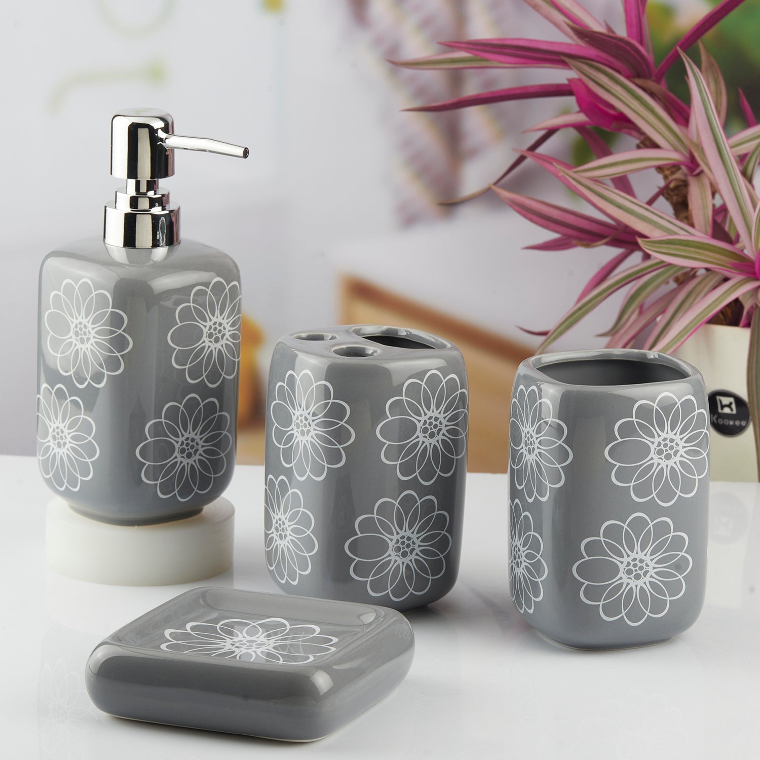 Ceramic Bathroom Set of 4 with Soap Dispenser (10450)