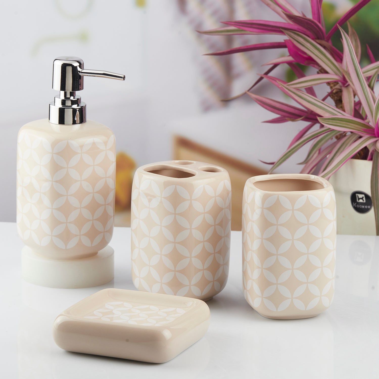 Ceramic Bathroom Accessories Set of 4 with Soap Dispenser (10449)