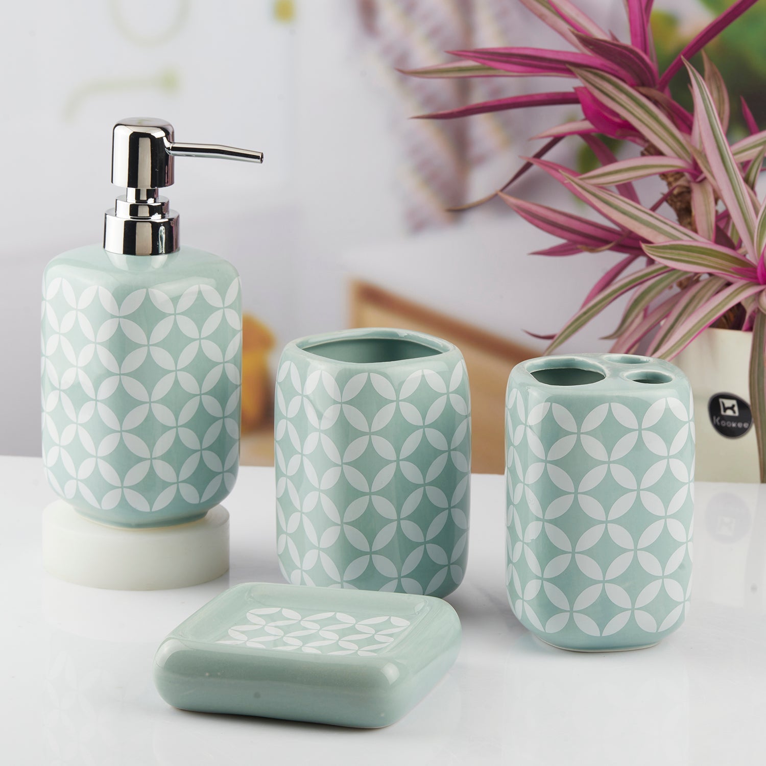Ceramic Bathroom Accessories Set of 4 with Soap Dispenser (10449)