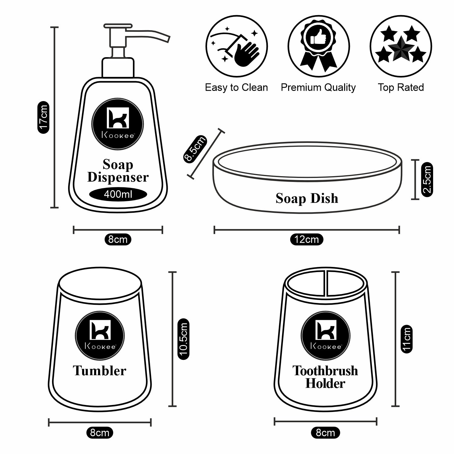 Kookee Ceramic Bathroom Sets, White, ART10456