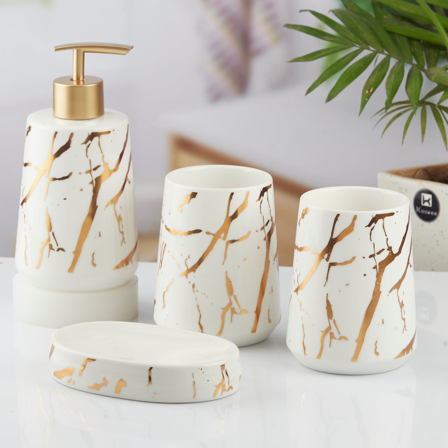 Ceramic Bathroom Set of 4 with Soap Dispenser (10456)
