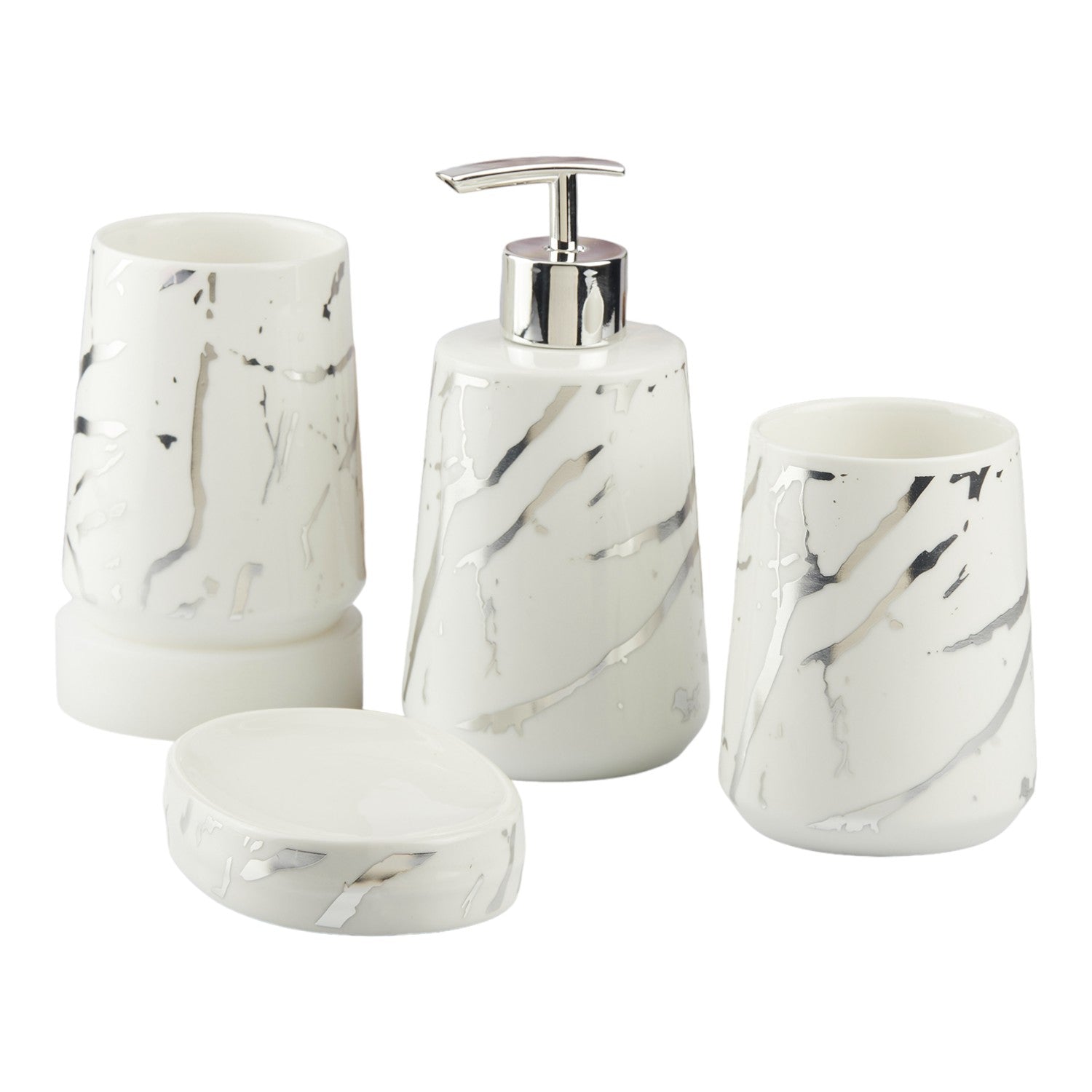 Ceramic Bathroom Set of 4 with Soap Dispenser (10457)