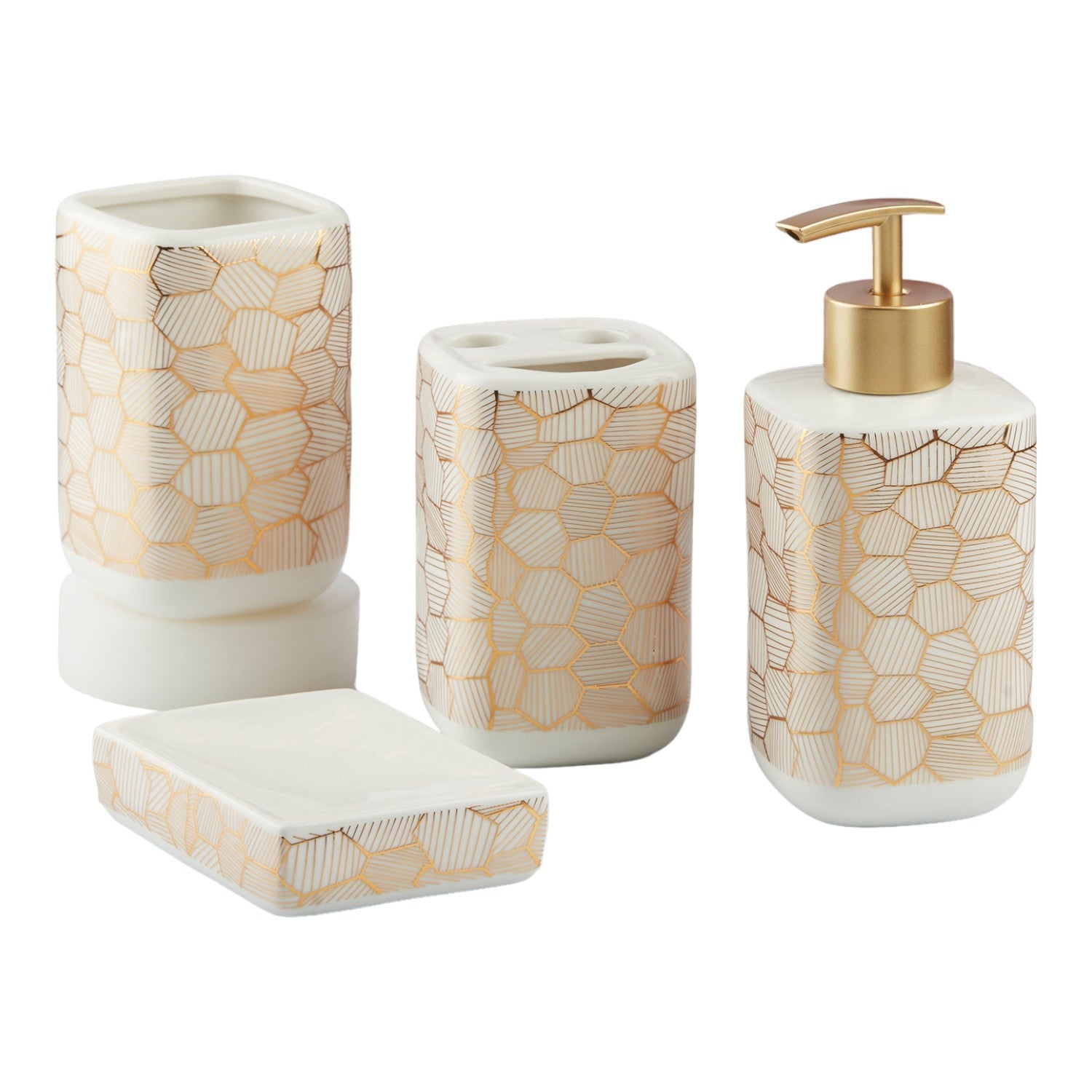 Ceramic Bathroom Set of 4 with Soap Dispenser (10458)