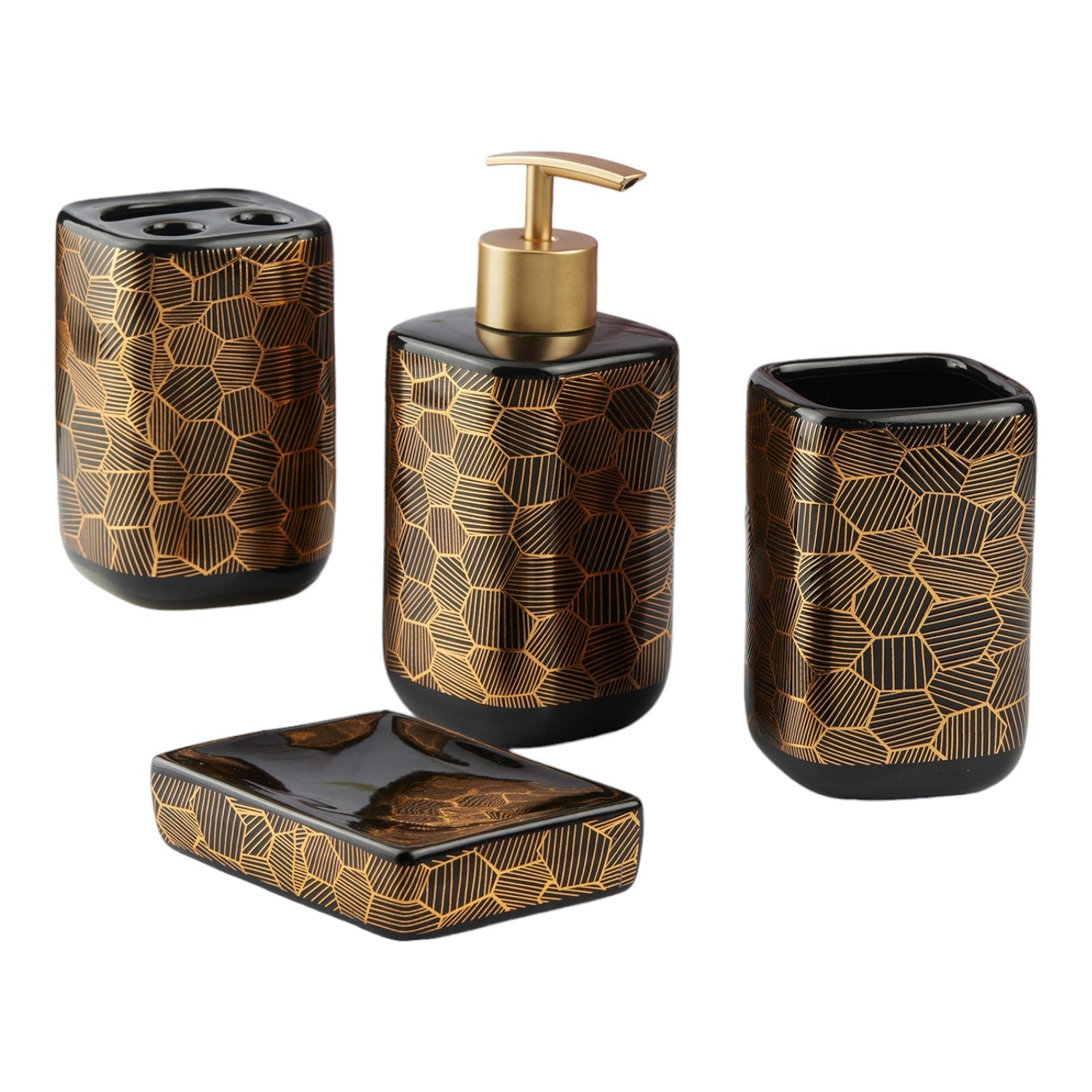 Ceramic Bathroom Set of 4 with Soap Dispenser (V-CBS-006-4)
