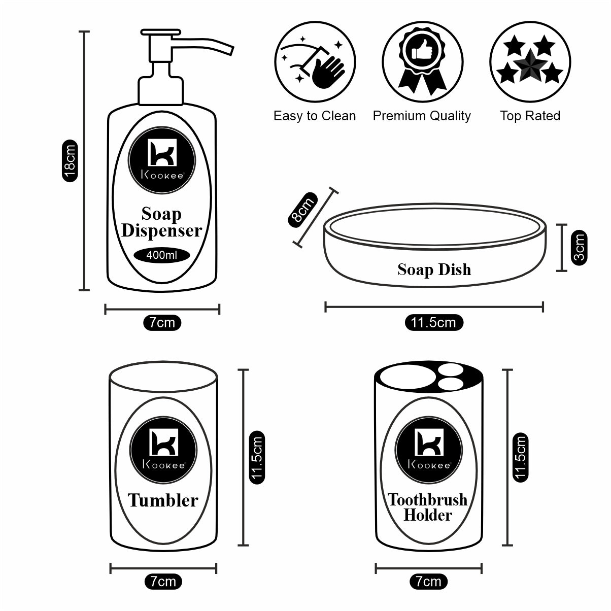 Kookee Ceramic Bathroom Sets, Black, ART10460
