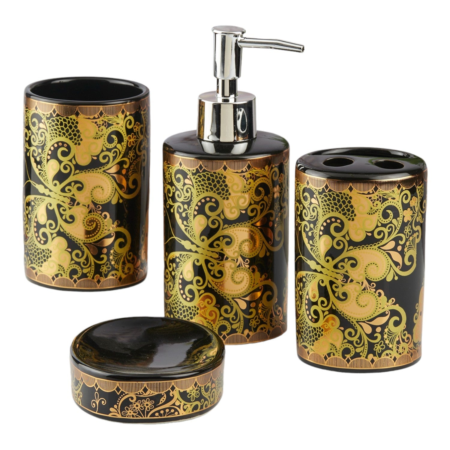 Ceramic Bathroom Set of 4 with Soap Dispenser (10460)