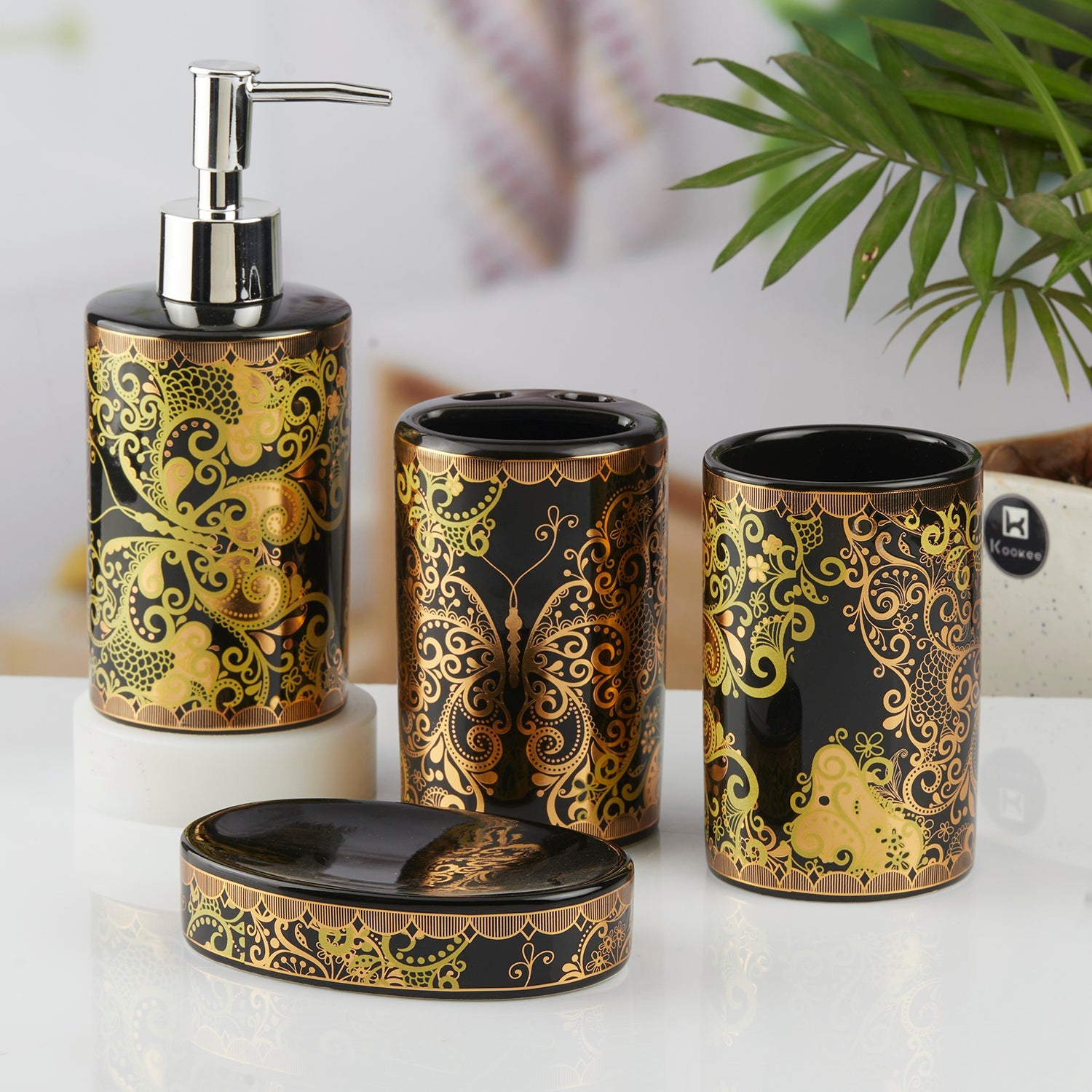 Ceramic Bathroom Set of 4 with Soap Dispenser (10460)