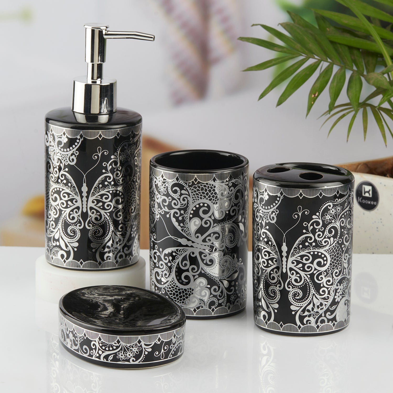 Ceramic Bathroom Set of 4 with Soap Dispenser (10463)