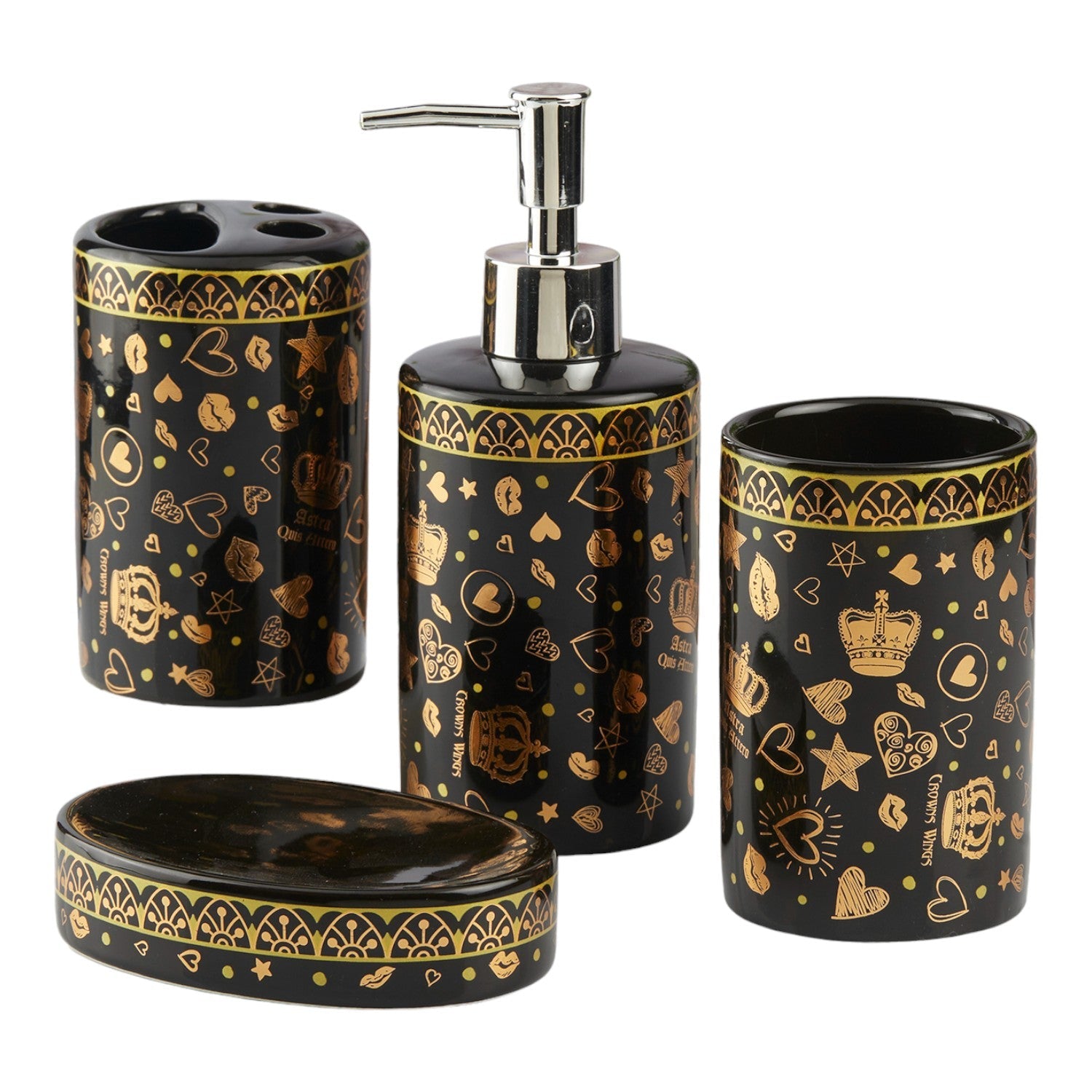 Ceramic Bathroom Set of 4 with Soap Dispenser (V-CBS-011-3)