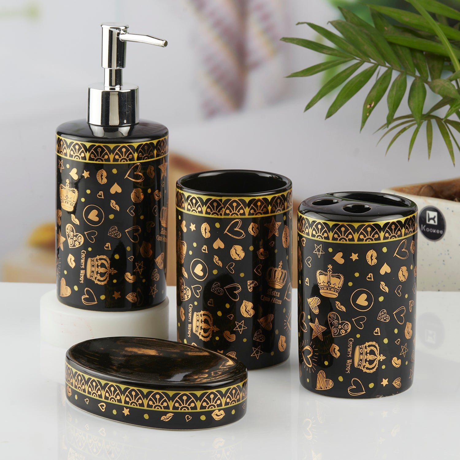 Ceramic Bathroom Set of 4 with Soap Dispenser (10378)
