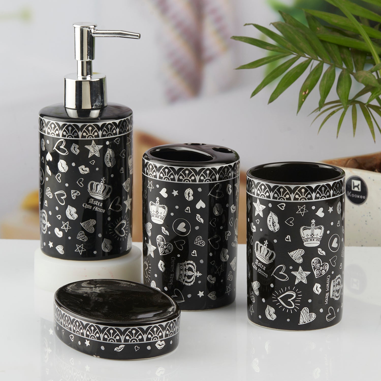 Ceramic Bathroom Set of 4 with Soap Dispenser (10462)