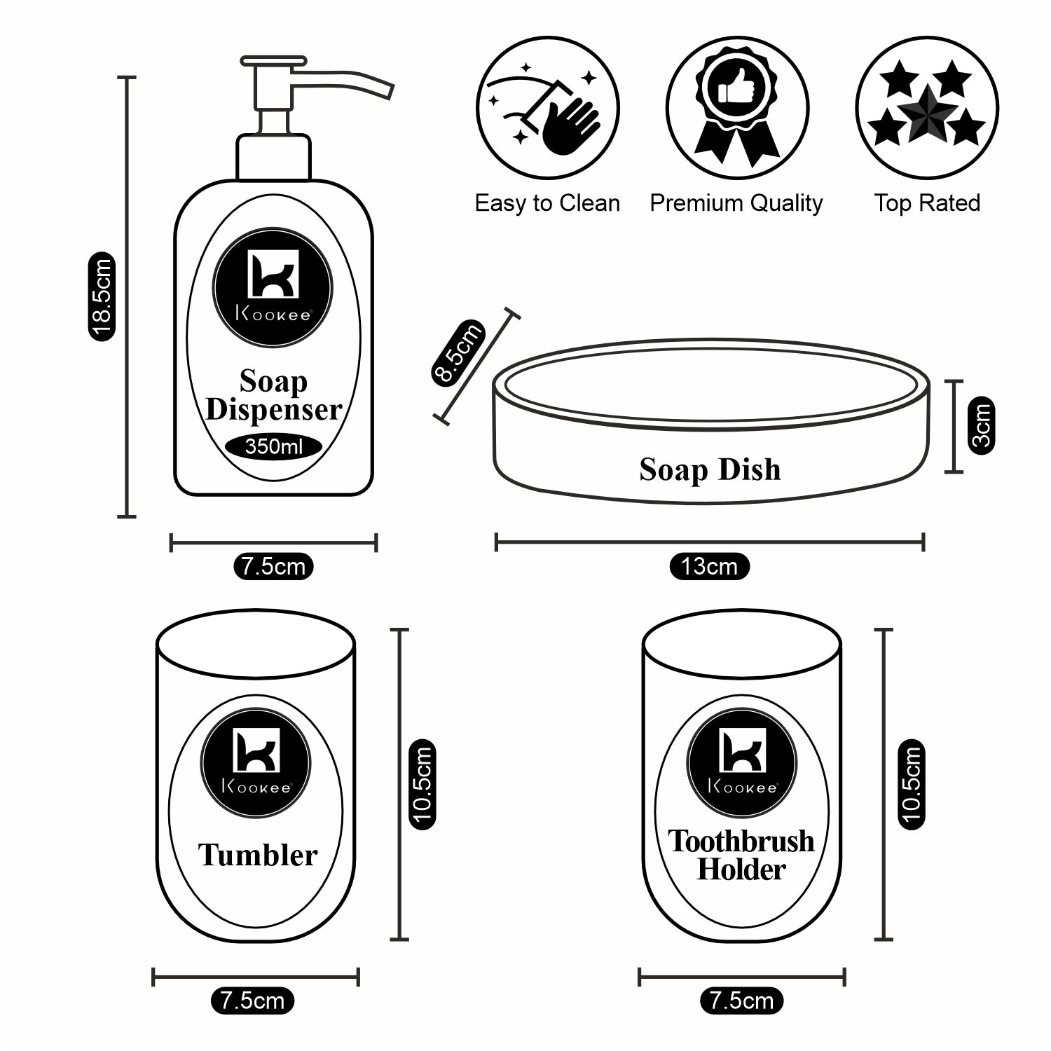 Kookee Ceramic Bathroom Sets, White, ART10465