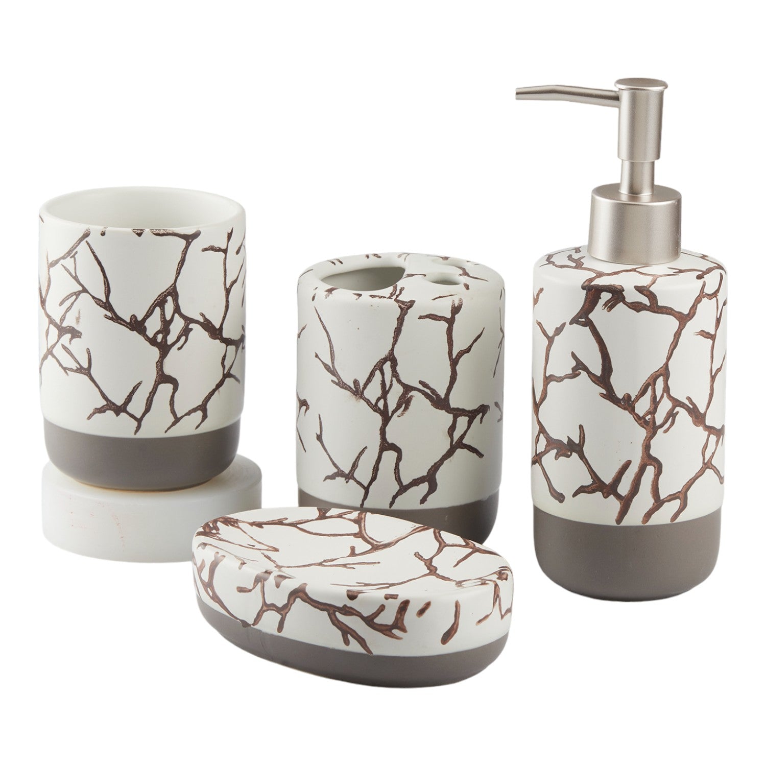Ceramic Bathroom Set of 4 with Soap Dispenser (10465)