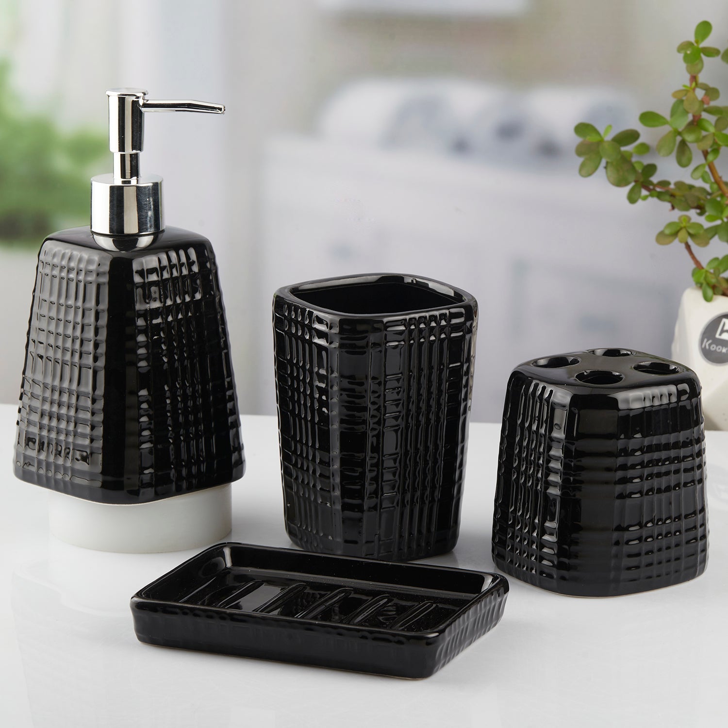 Ceramic Bathroom Set of 4 with Soap Dispenser (10466)
