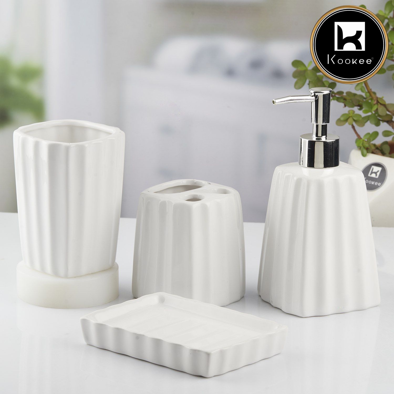 Kookee Ceramic Bathroom Sets, White, ART10468