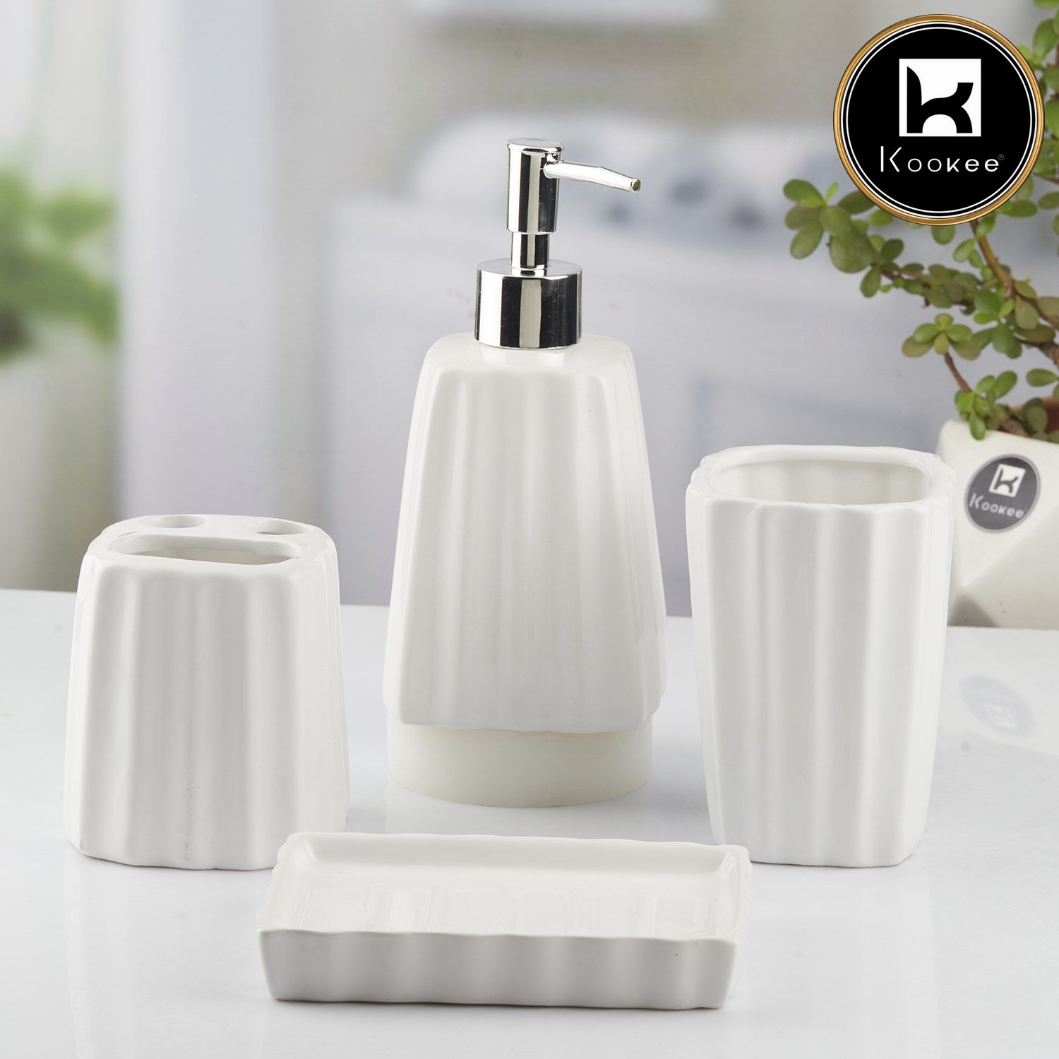 Kookee Ceramic Bathroom Sets, White, ART10468