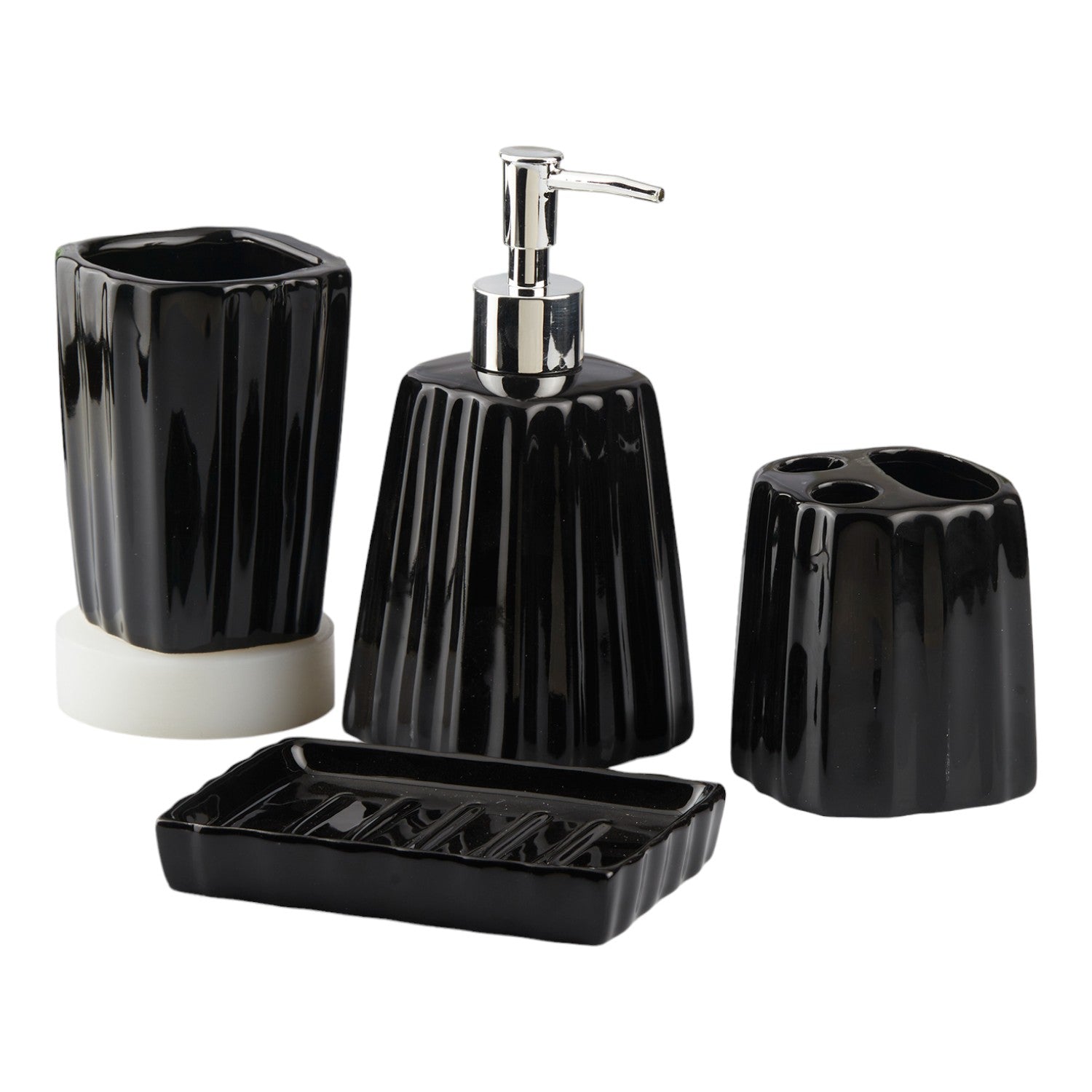 Ceramic Bathroom Set of 4 with Soap Dispenser (V-CBS-010-4)