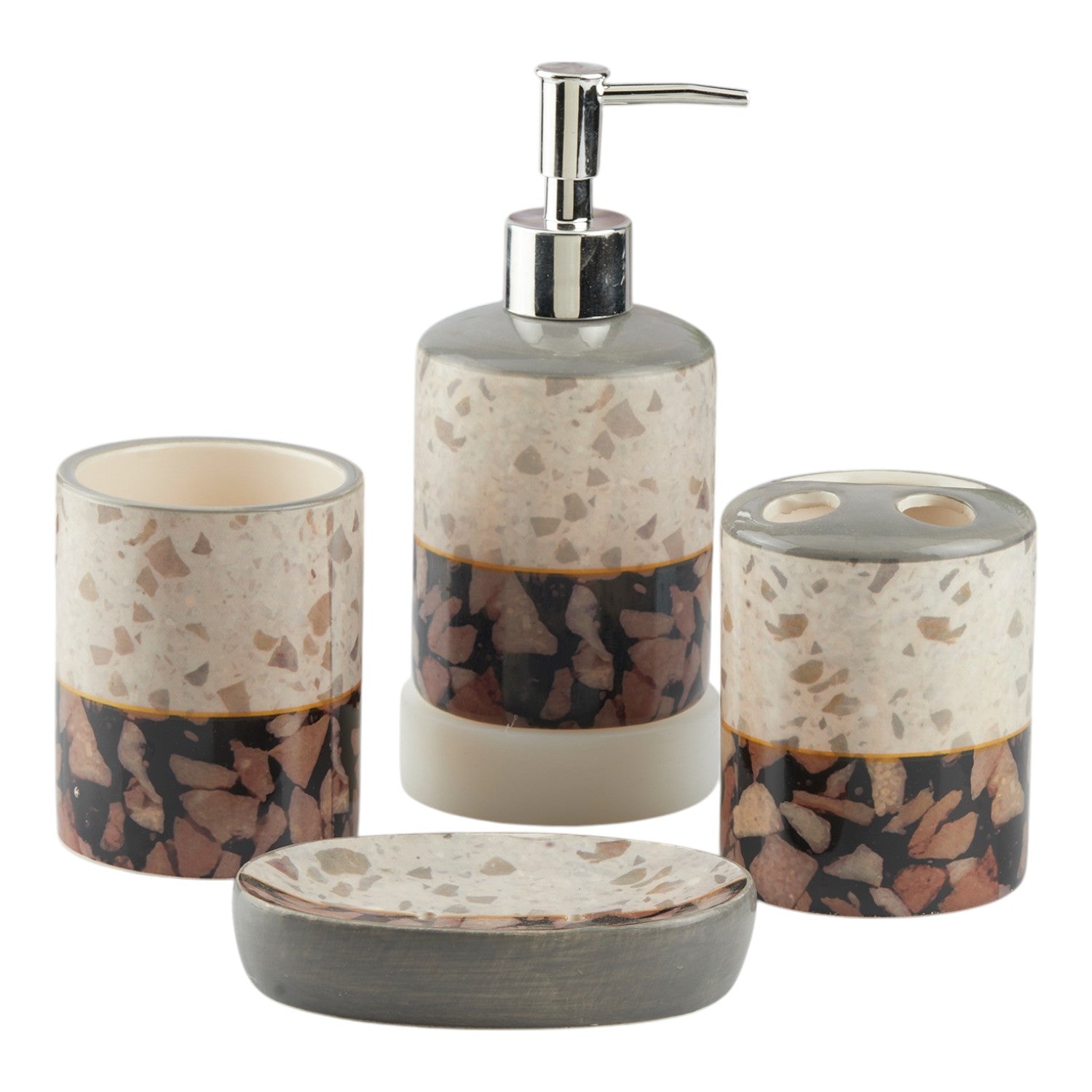 Ceramic Bathroom Set of 4 with Soap Dispenser (10470)