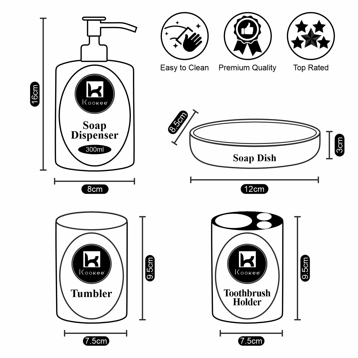Kookee Ceramic Bathroom Sets, Multi, ART10471