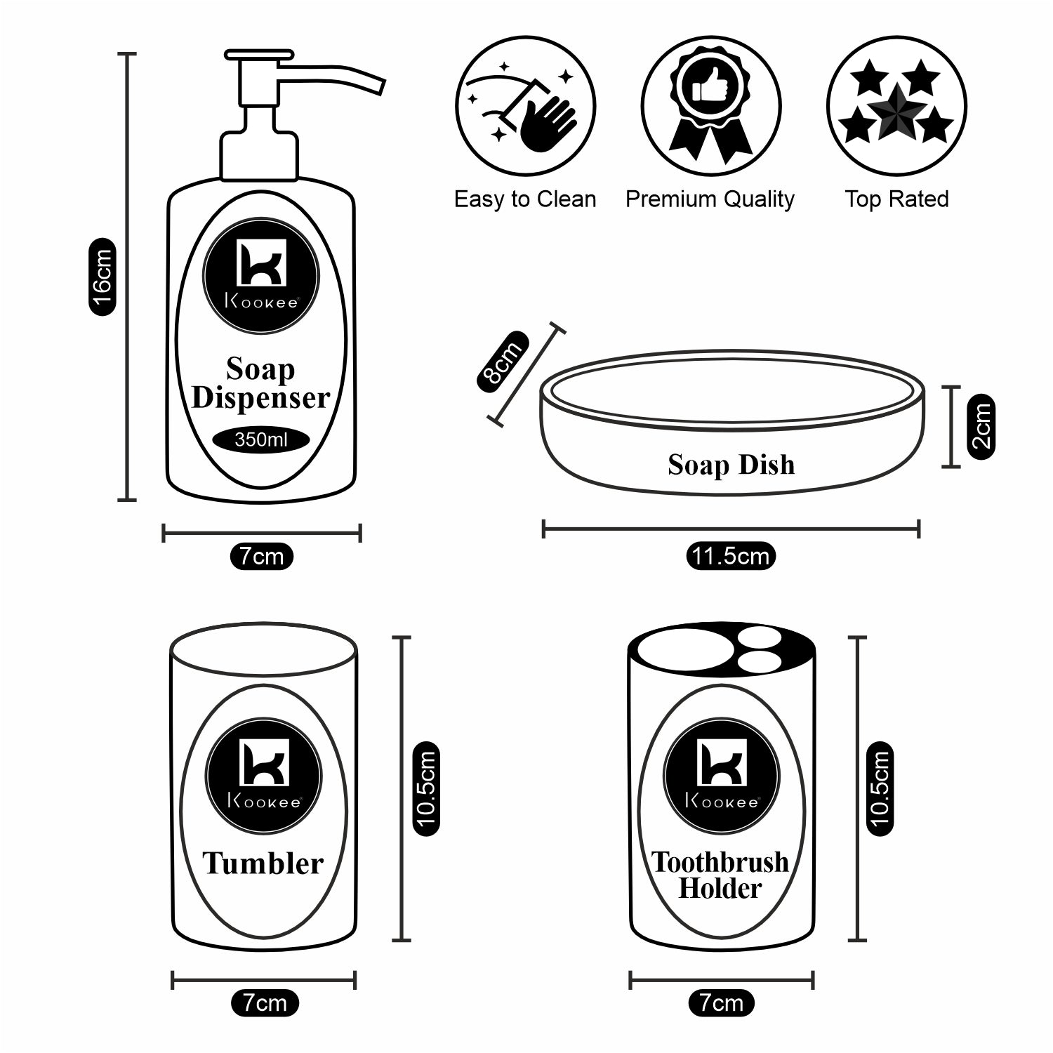 Kookee Ceramic Bathroom Sets, Black, ART10473