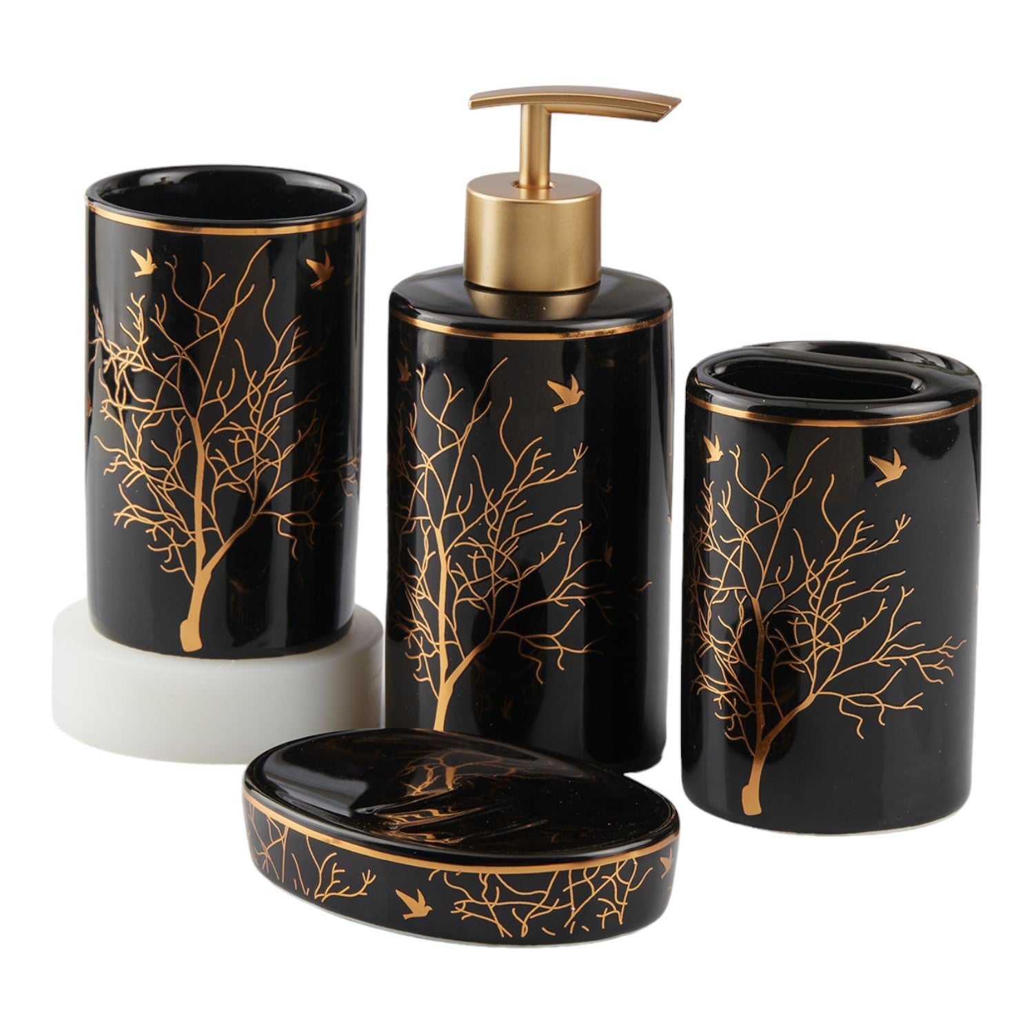 Ceramic Bathroom Set of 4 with Soap Dispenser (10473)