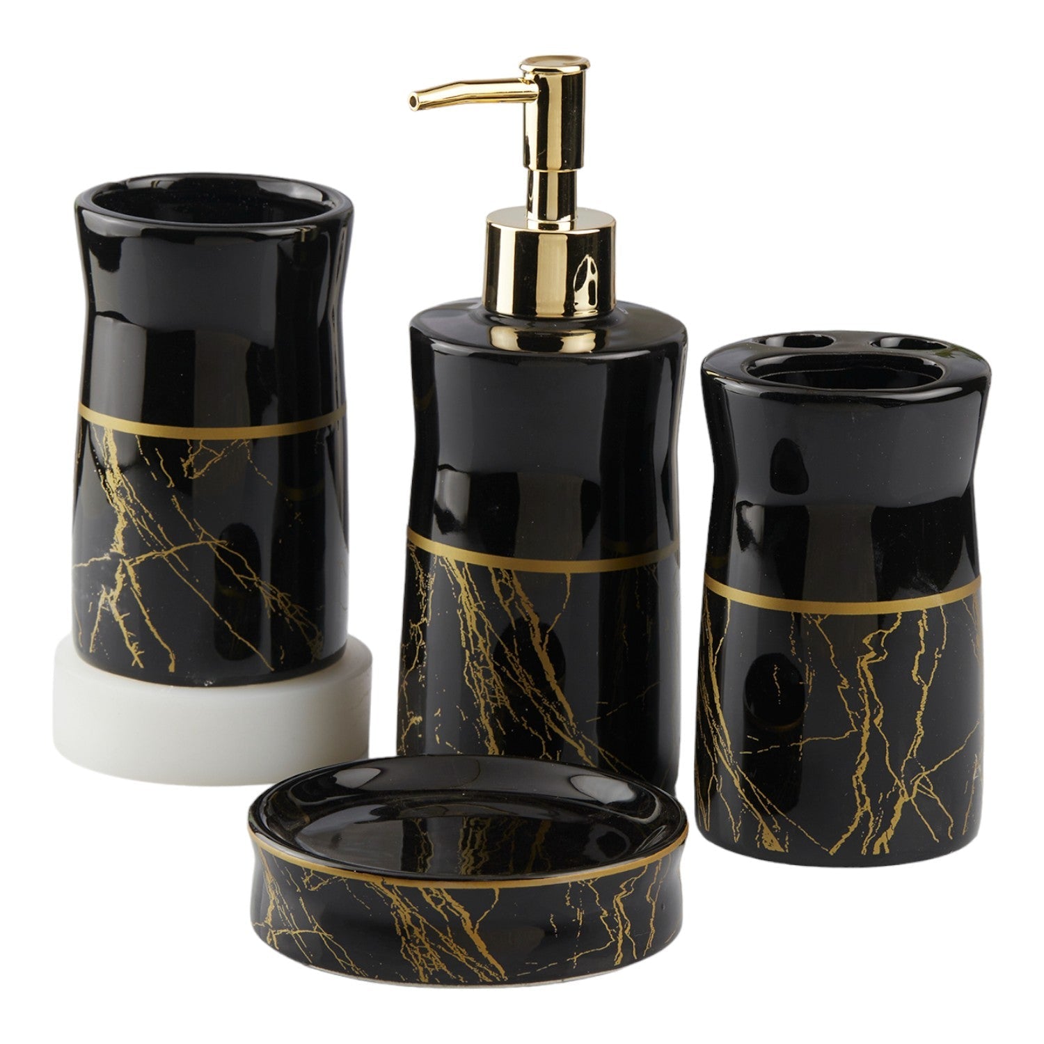 Ceramic Bathroom Set of 4 with Soap Dispenser (10475)