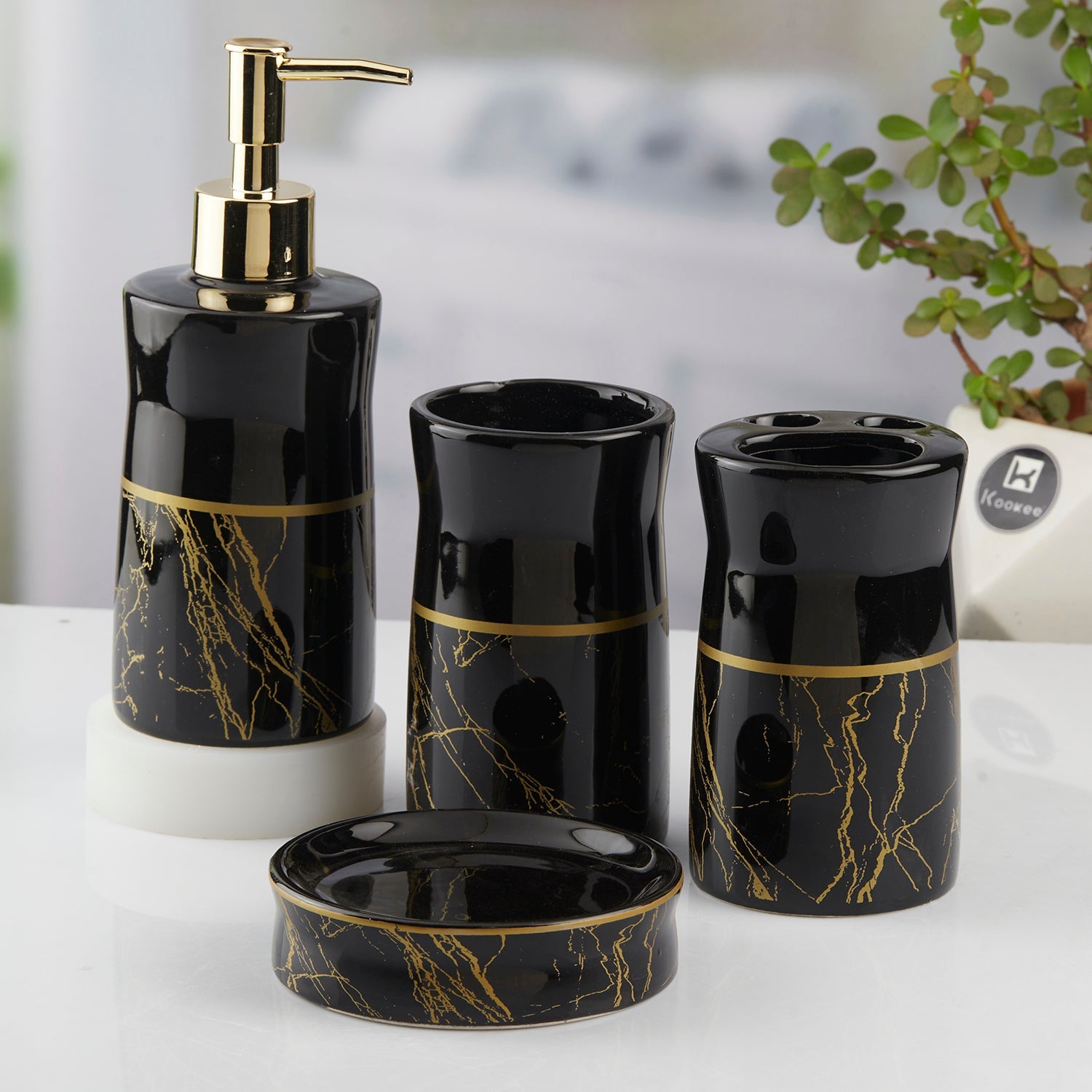Ceramic Bathroom Set of 4 with Soap Dispenser (10475)
