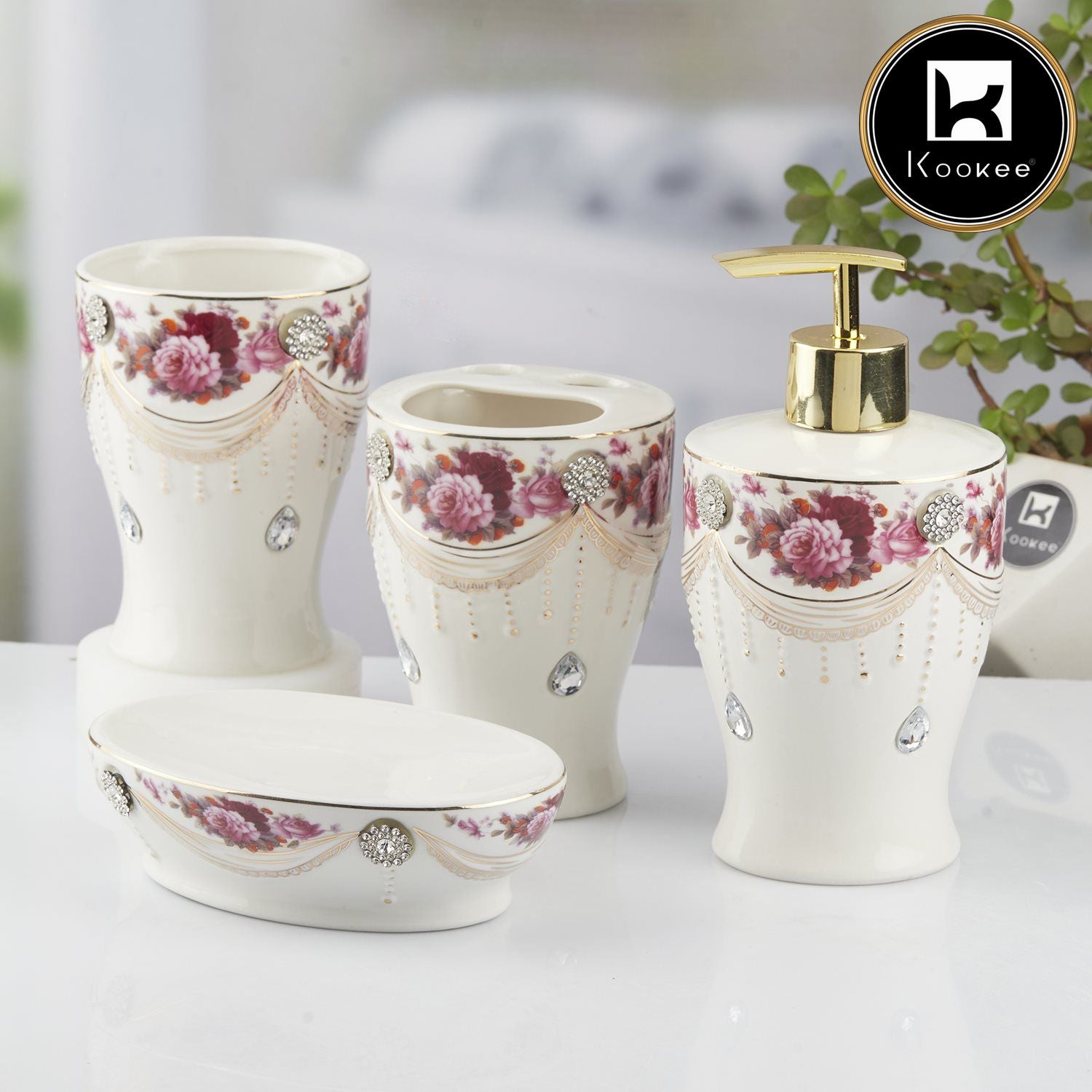 Kookee Ceramic Bathroom Sets, White, ART10477