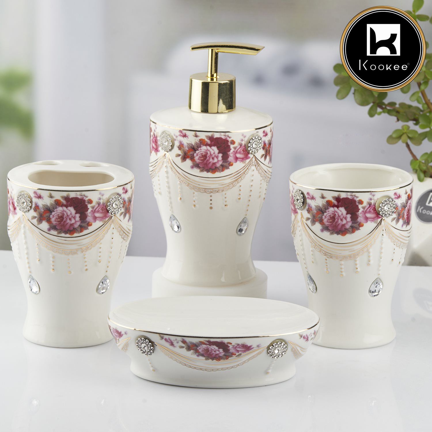 Kookee Ceramic Bathroom Sets, White, ART10477