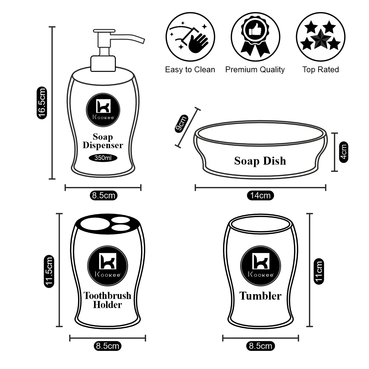Kookee Ceramic Bathroom Sets, White, ART10477