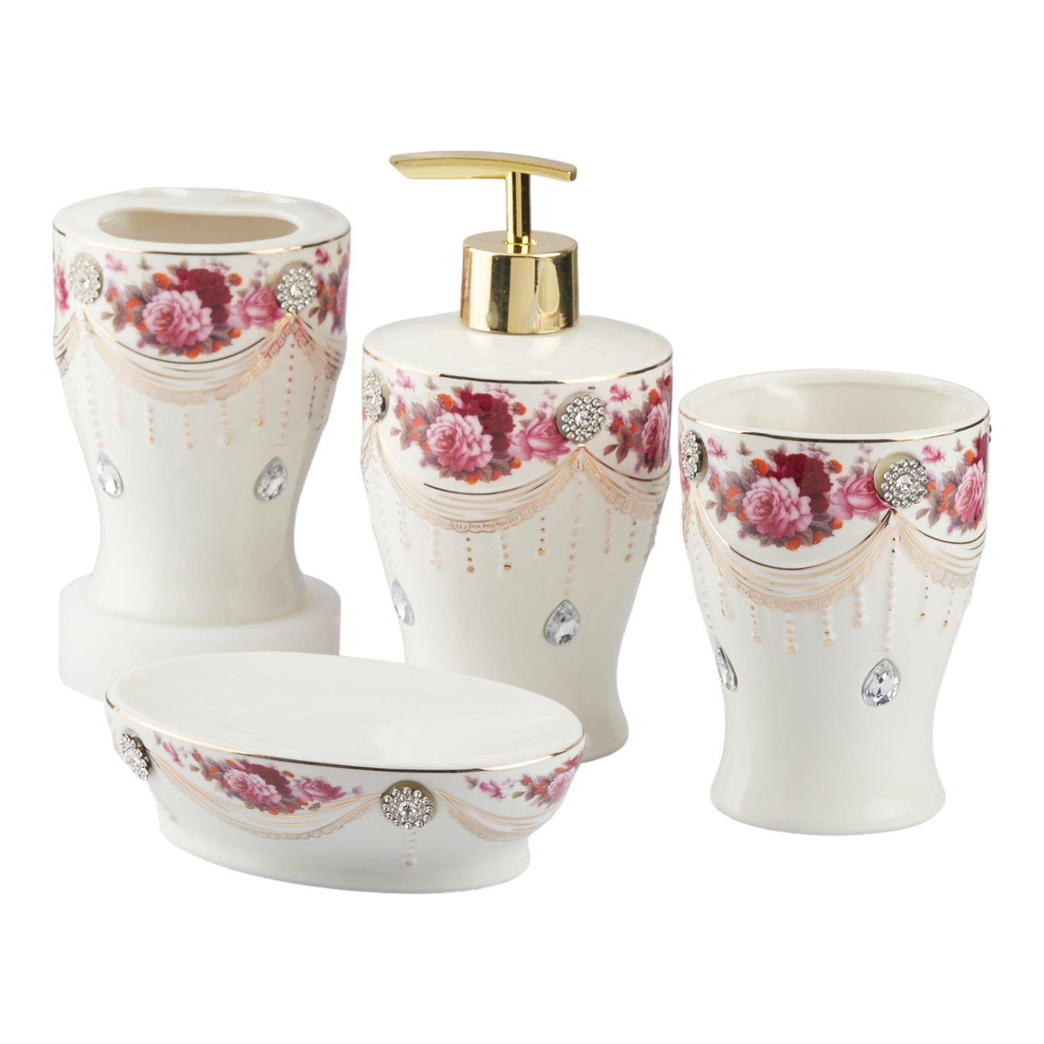 Ceramic Bathroom Set of 4 with Soap Dispenser (10477)