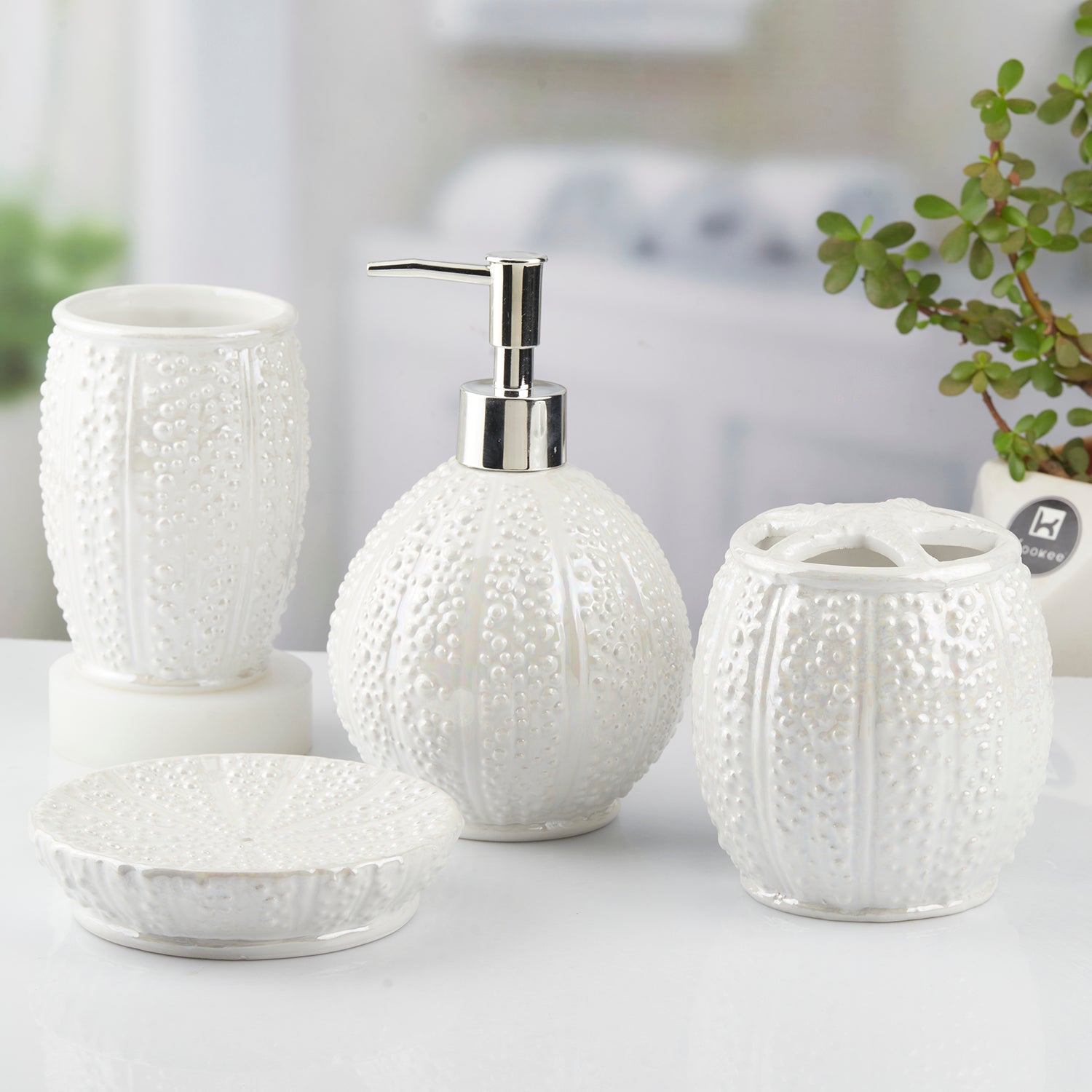Ceramic Bathroom Set of 4 with Soap Dispenser (10478)