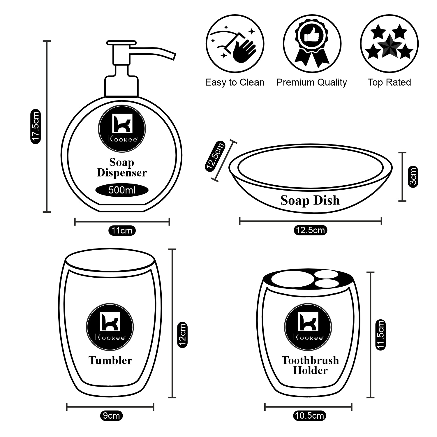 Kookee Ceramic Bathroom Sets, White, ART10478