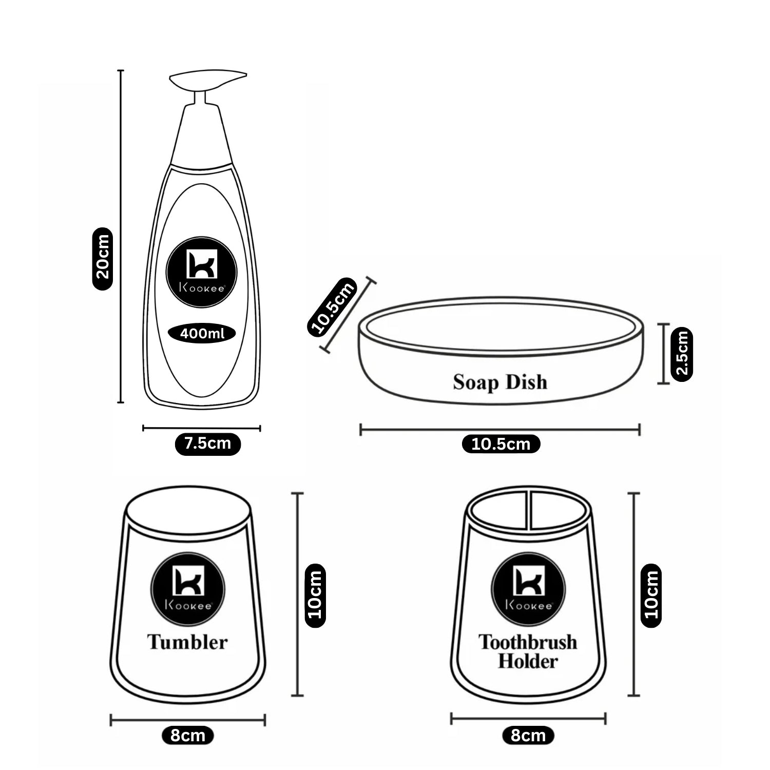 Kookee Ceramic Bathroom Sets, Grey, ART10480