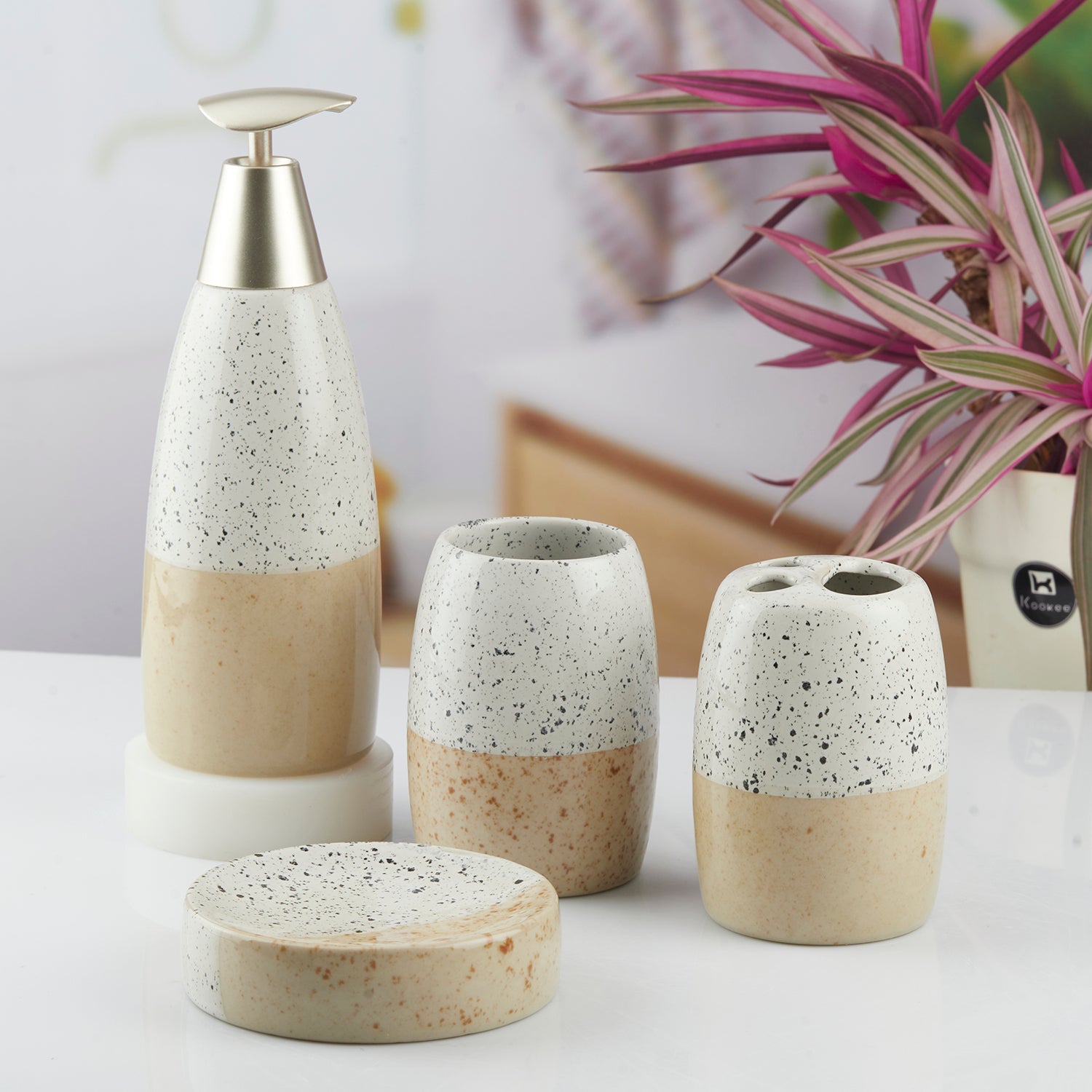 Ceramic Bathroom Set of 4 with Soap Dispenser (10479)