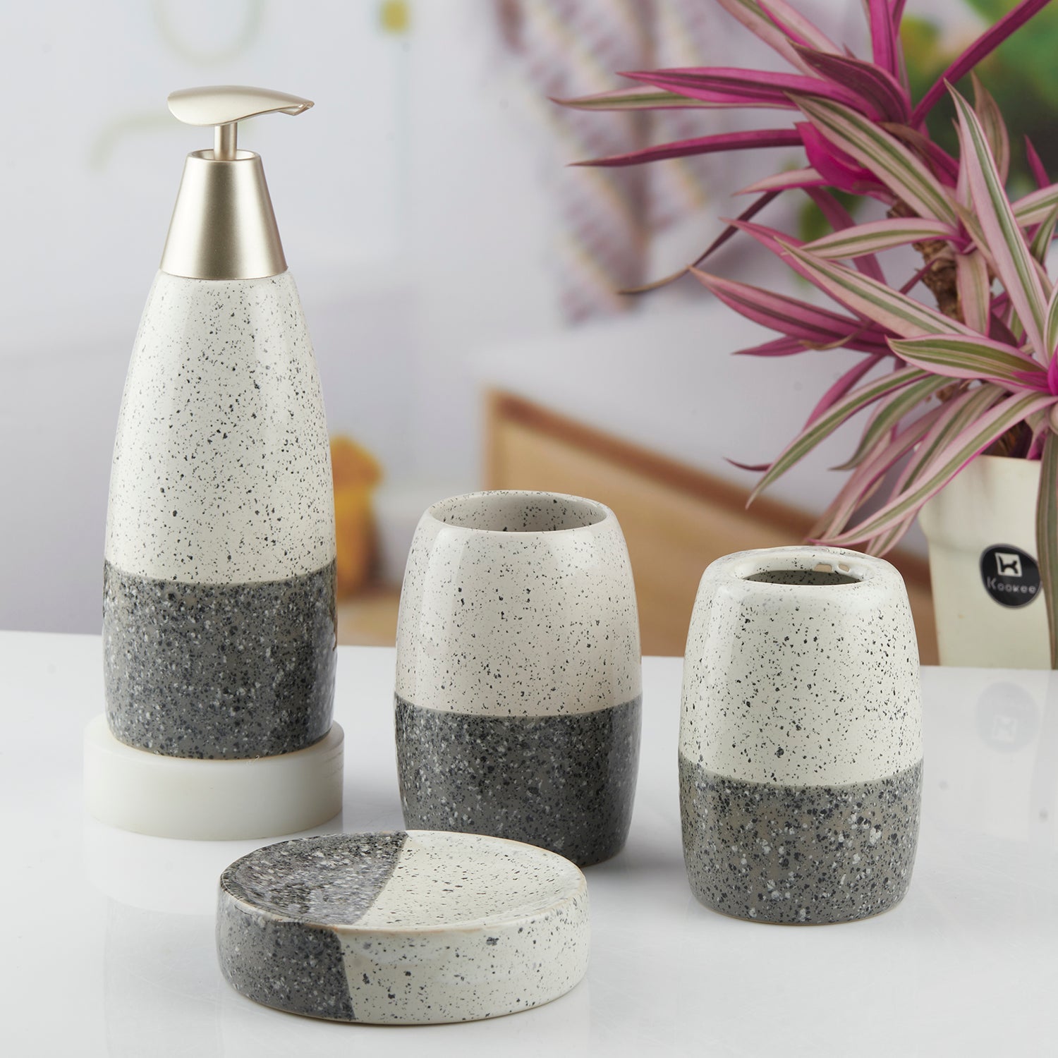 Ceramic Bathroom Set of 4 with Soap Dispenser (10479)