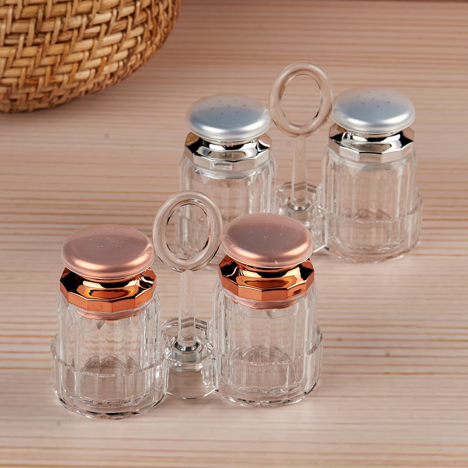 Acrylic Salt and Pepper Shakers Set with tray for Dining Table (10707)