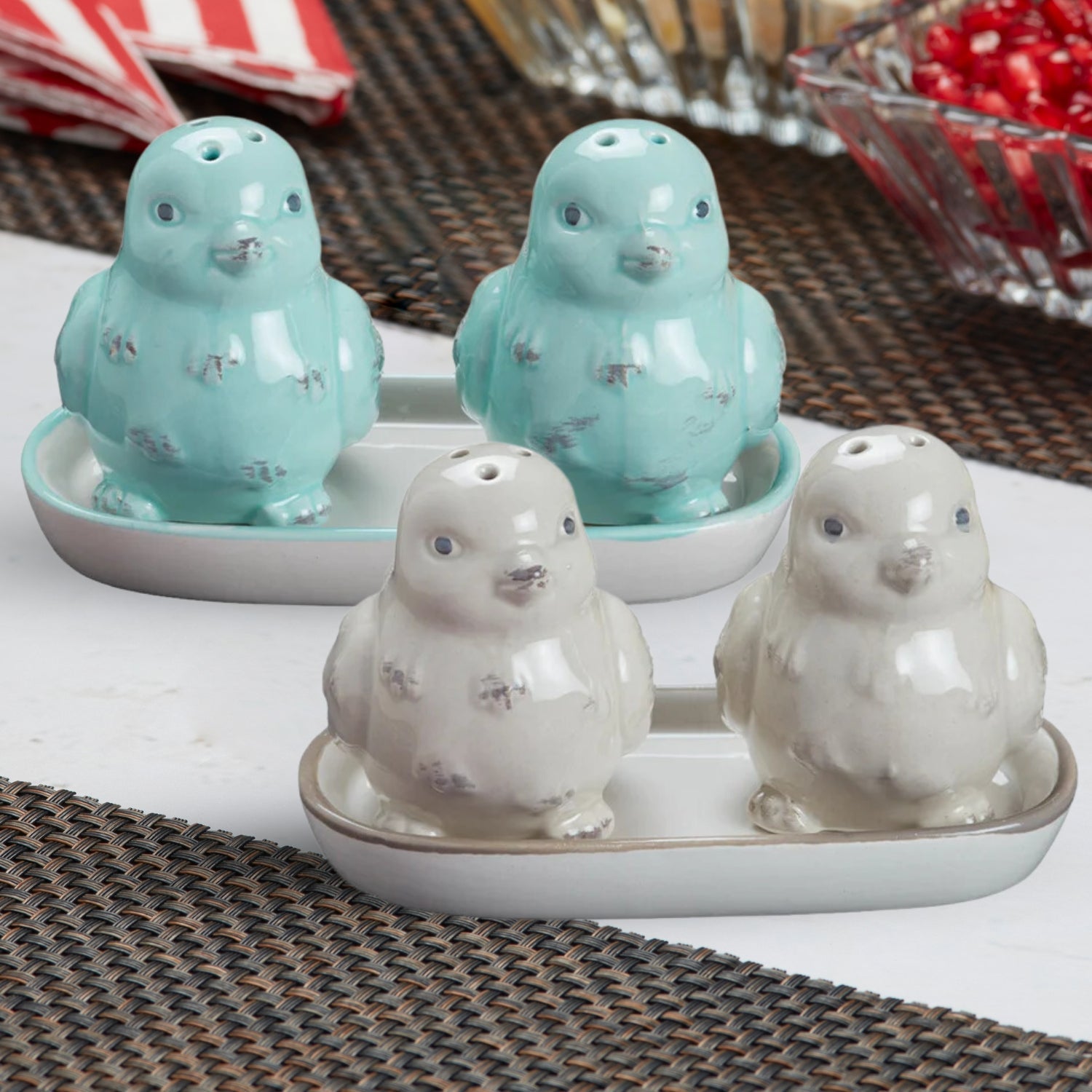Ceramic Salt Pepper Container Set with tray (9975)