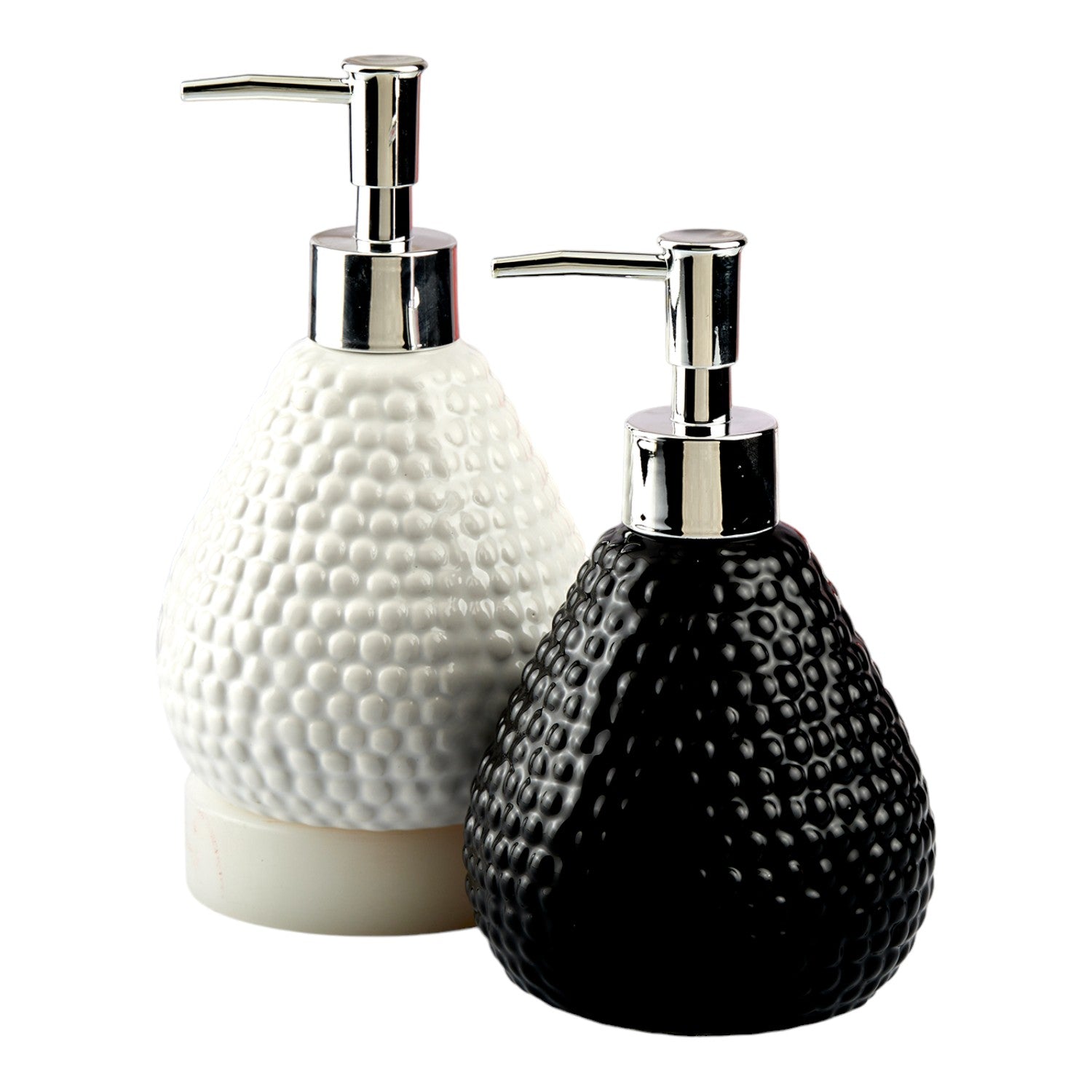 Ceramic Soap Dispenser for handwash for Bathroom, White/Black, (Set of 2) (10536)