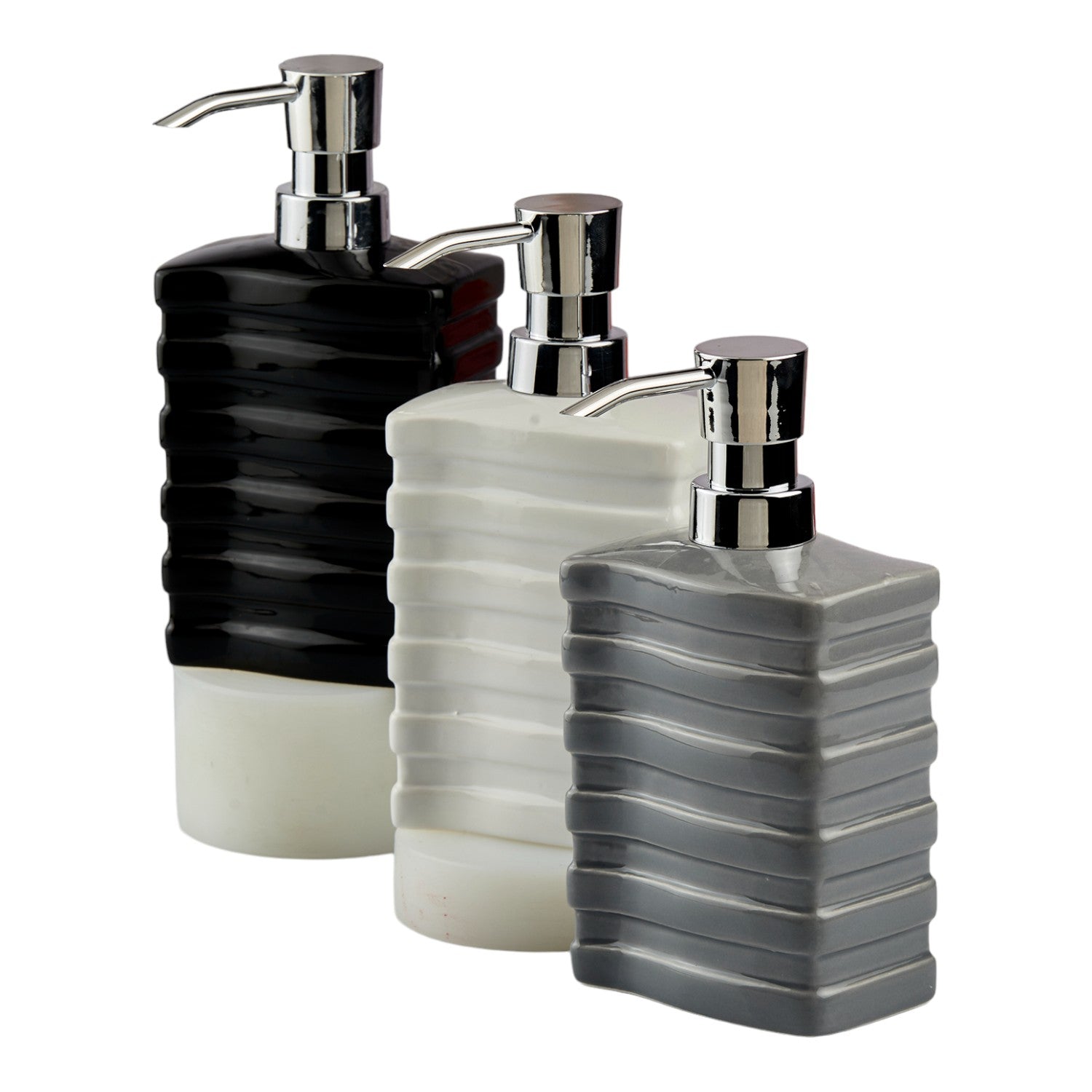 Ceramic Soap Dispenser for handwash for Bathroom, White/Grey/Black, (Set of 3) (10540)