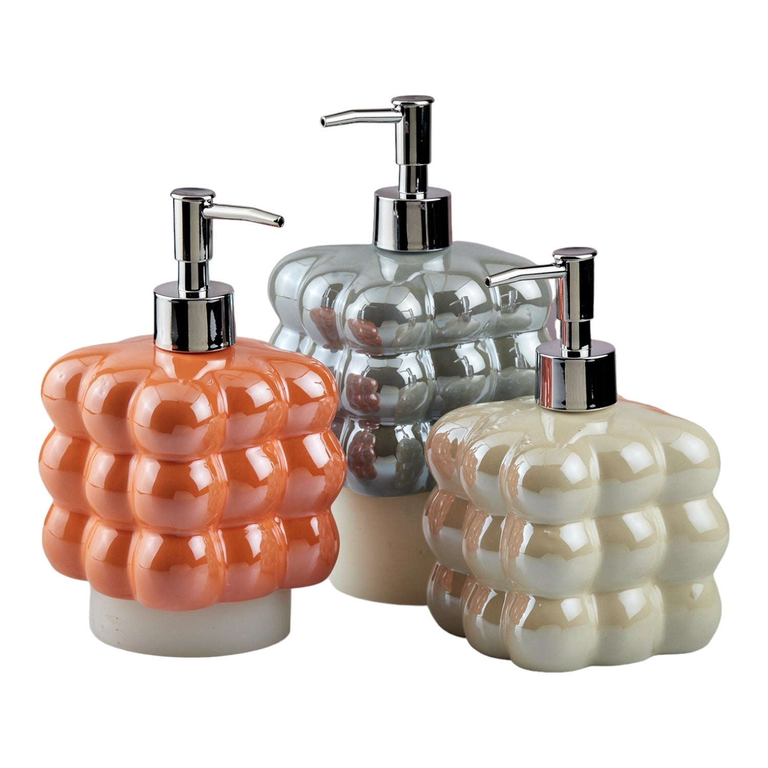 Ceramic Soap Dispenser for handwash for Bathroom, Beige/Blue/Orange, (Set of 3) (10544)