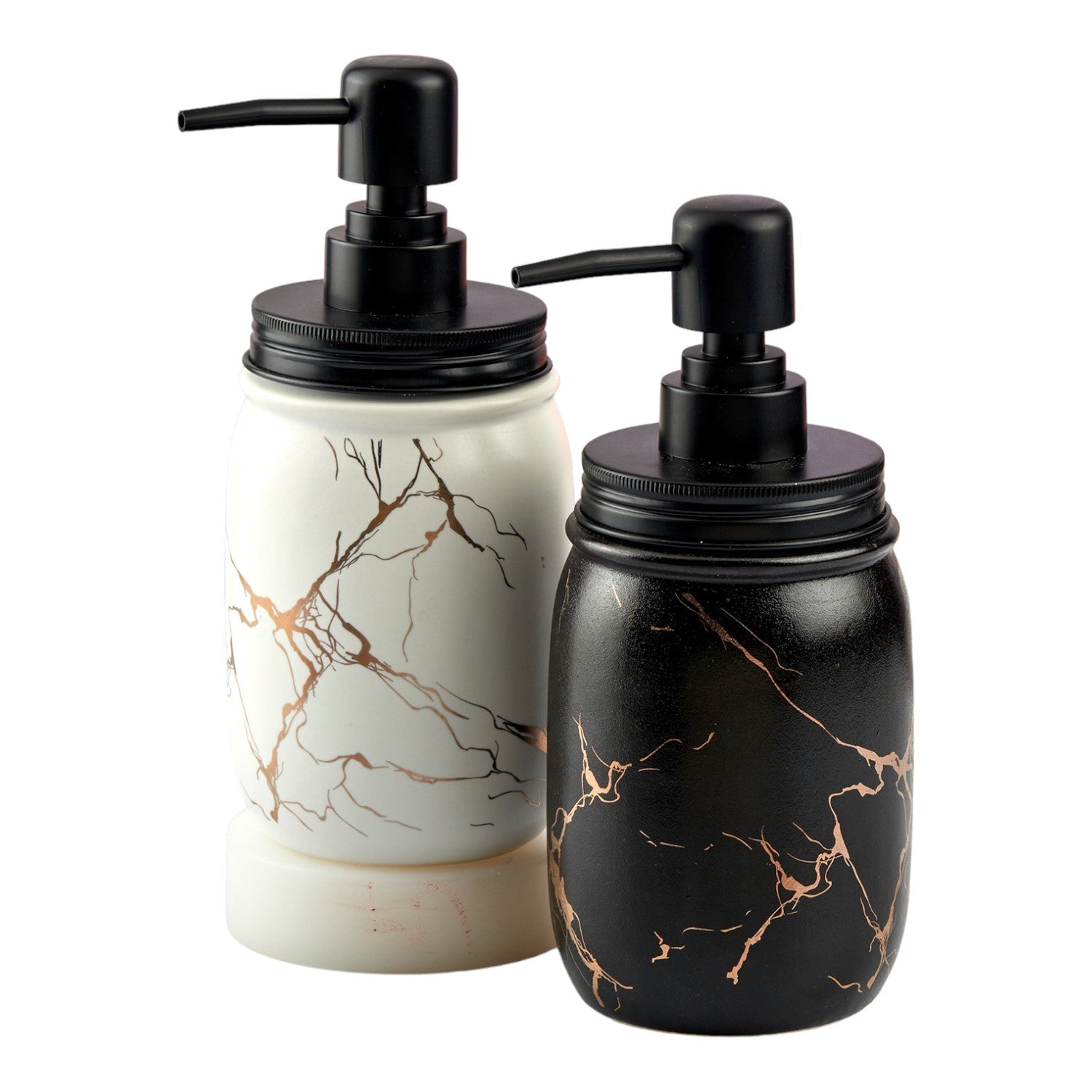 Ceramic Soap Dispenser for handwash for Bathroom, Black/White, (Set of 2) (10560)