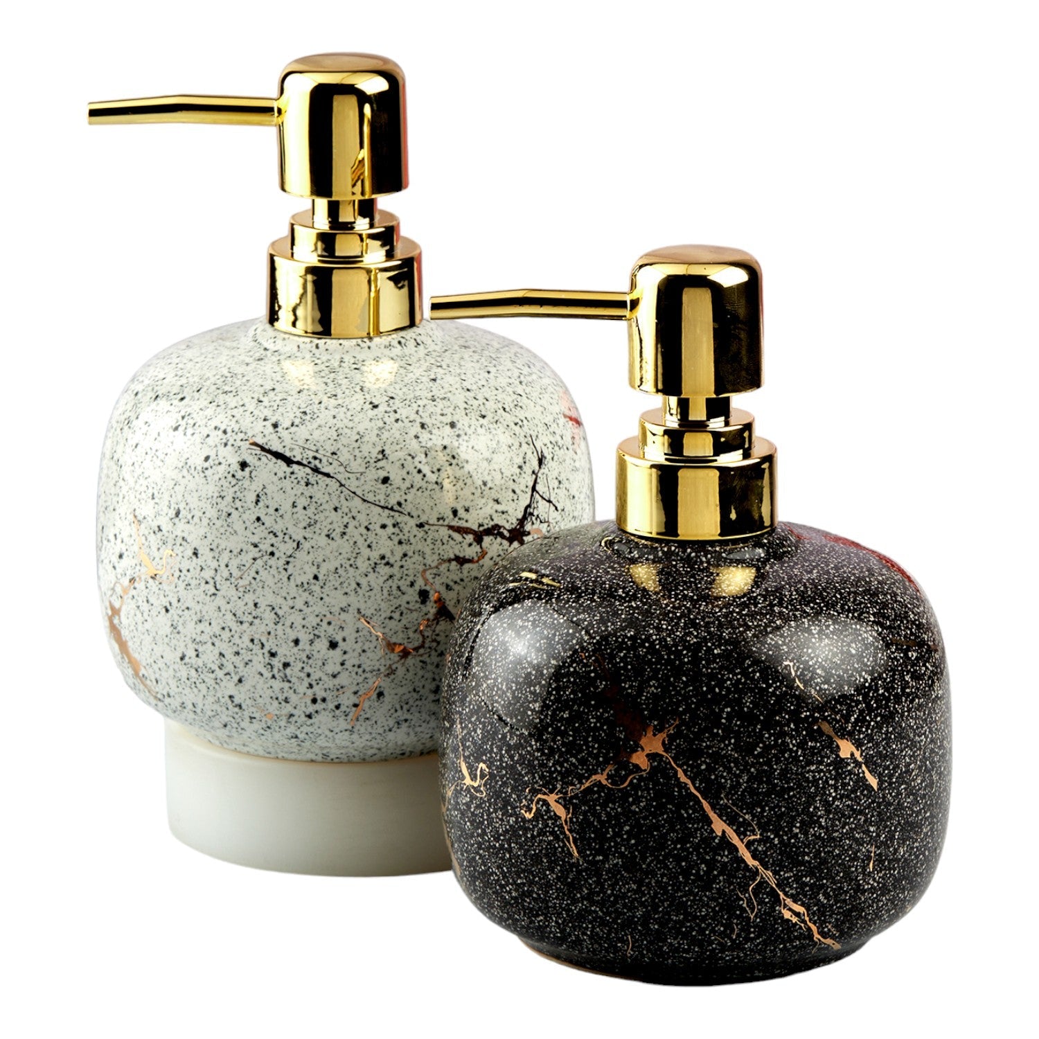Ceramic Soap Dispenser for handwash for Bathroom, Black/White, (Set of 2) (10568)