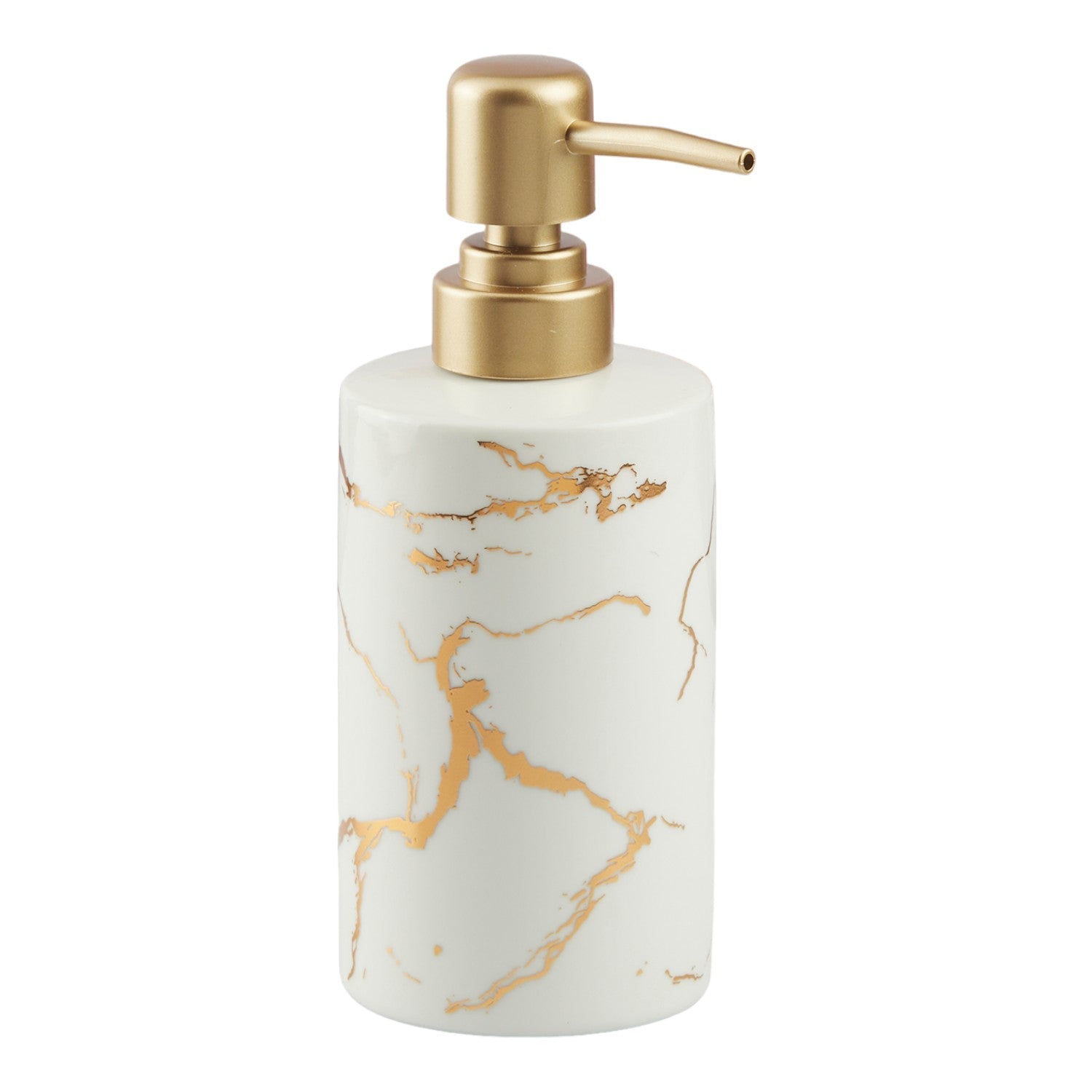 Ceramic Soap Dispenser for handwash for Bathroom, White/Gold, (Set of 1) (10592)